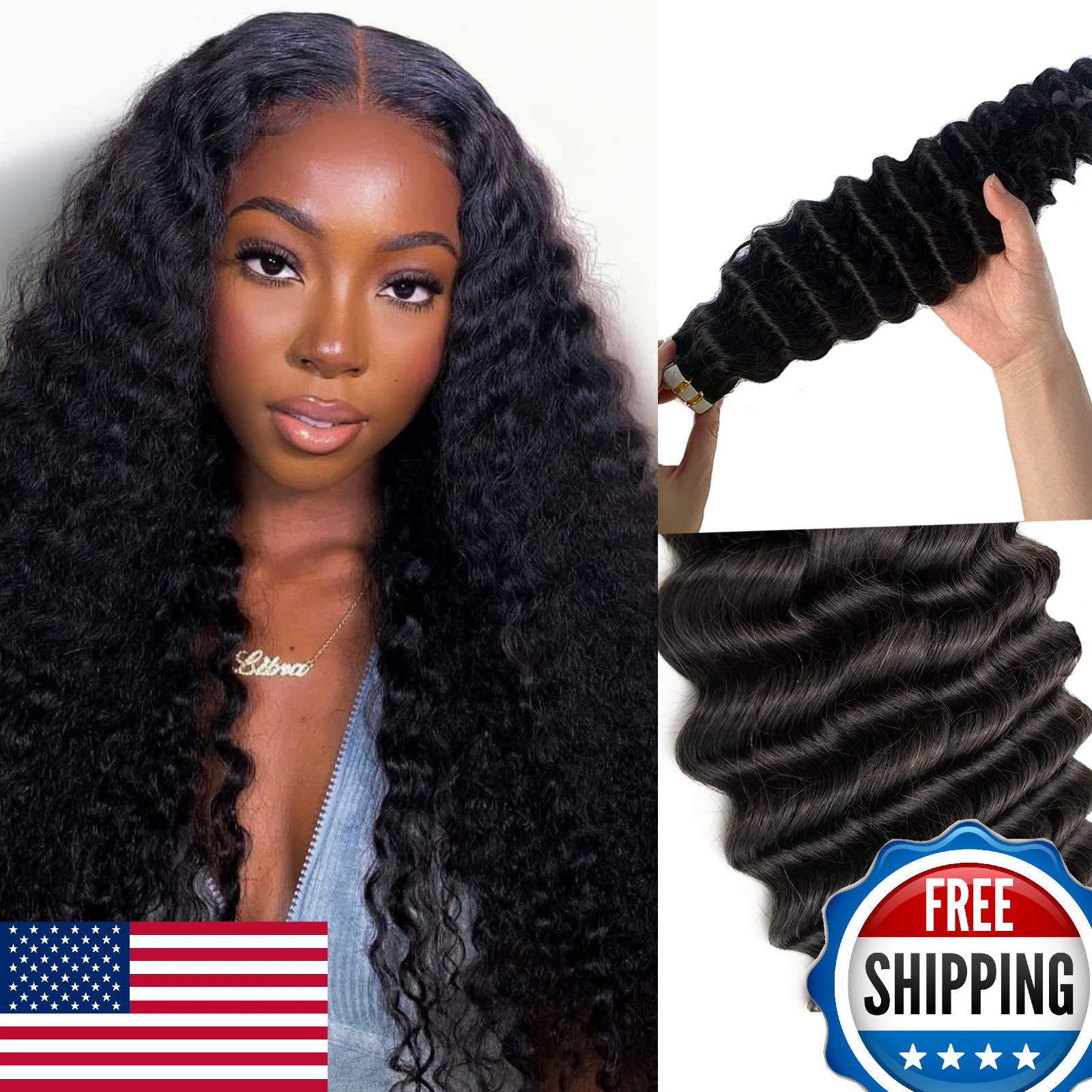 Deep Wave Tape in Human Hair Extensions for Black Women – Curly, Remy