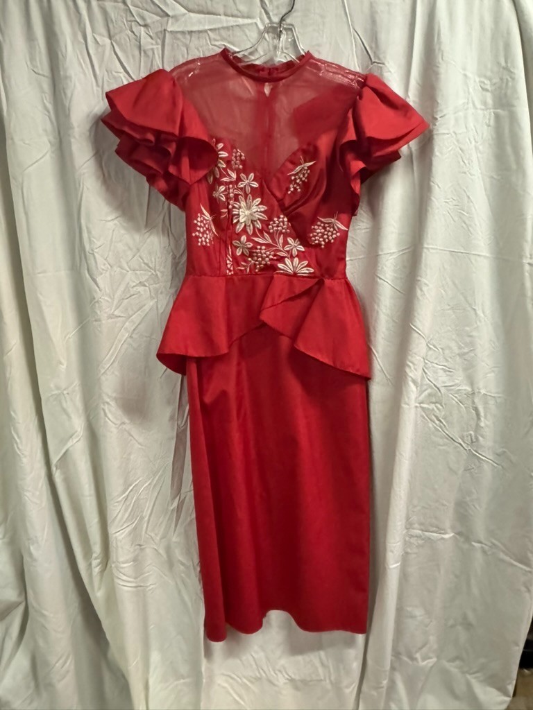 1980’s Eve of Milady Embroidered Red Party Dress