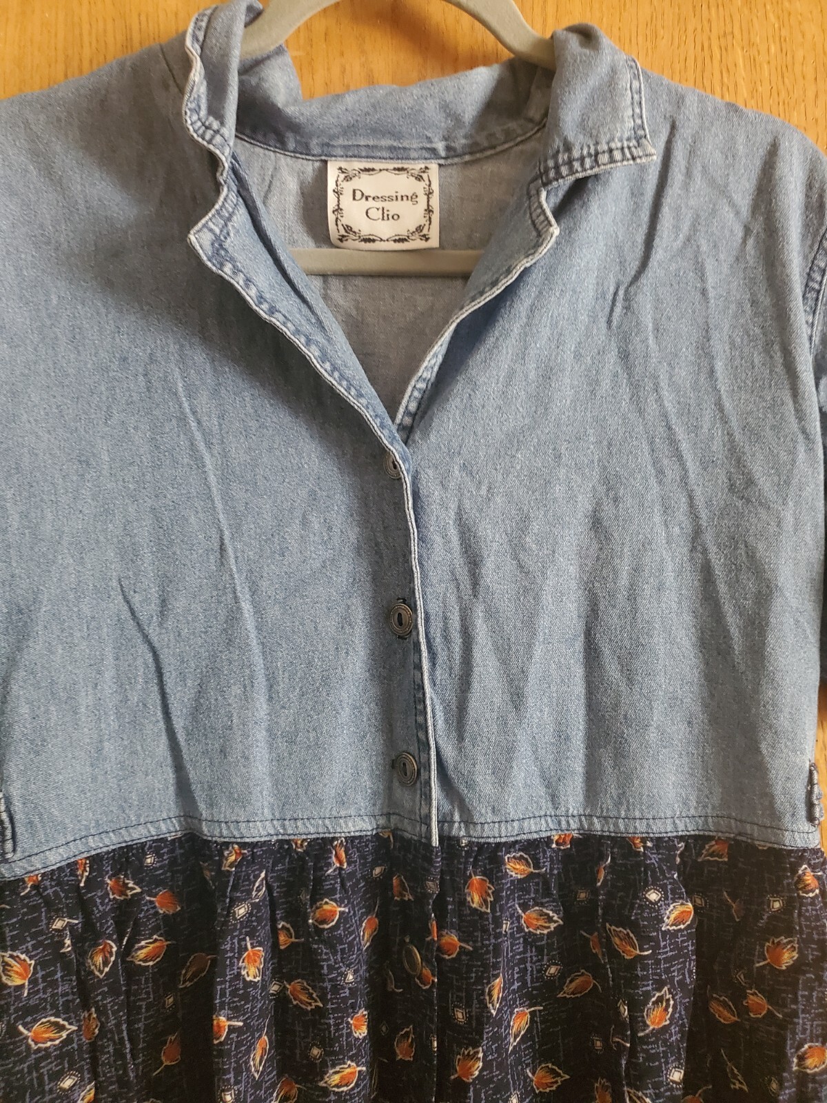 Vtg Y2K Dress M Denim Floral Cottage Core Dressing Clio Button Top