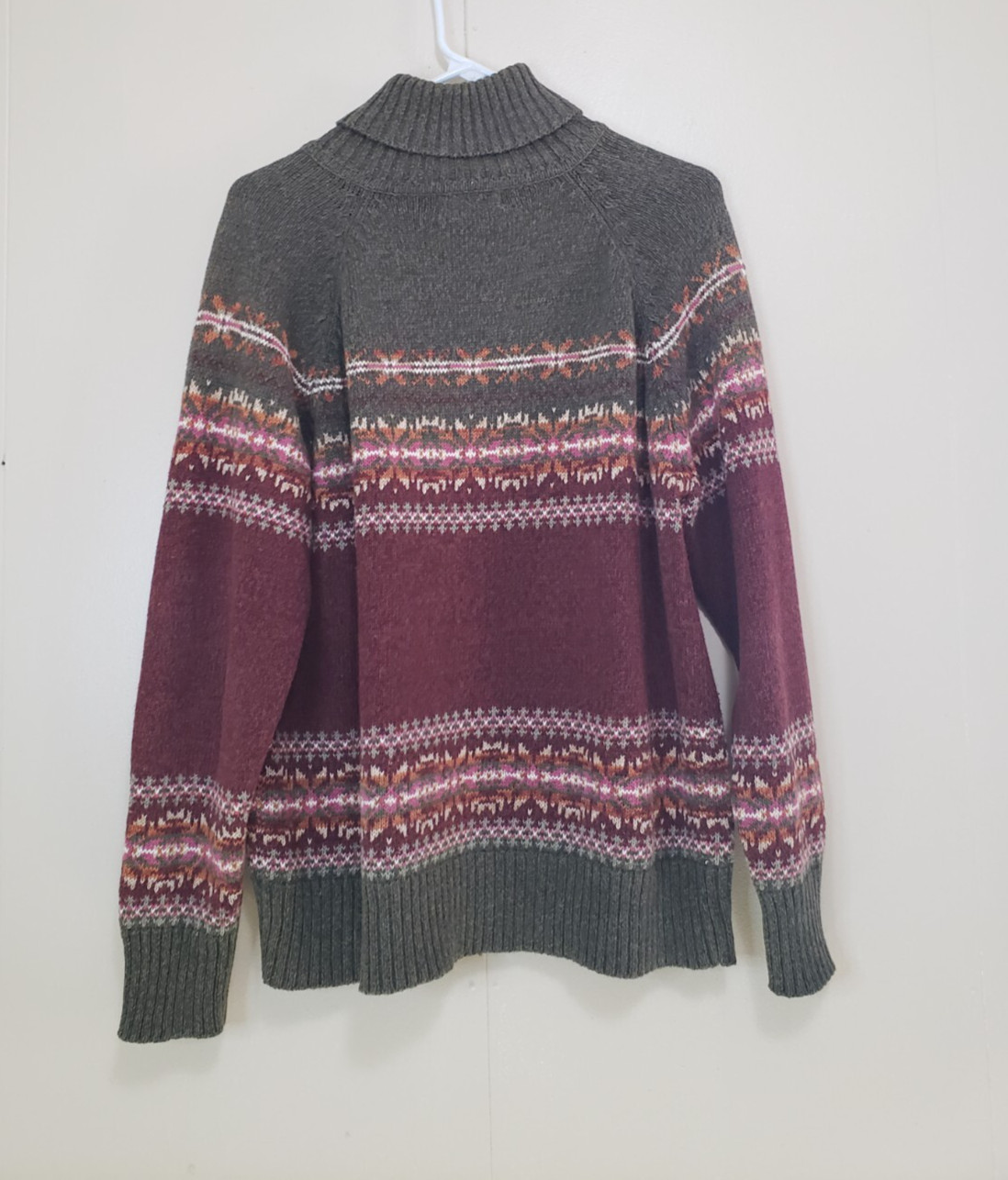 VTG Tiara International Womens M Turtleneck Sweater Nordic Fair Isle Zip Neck