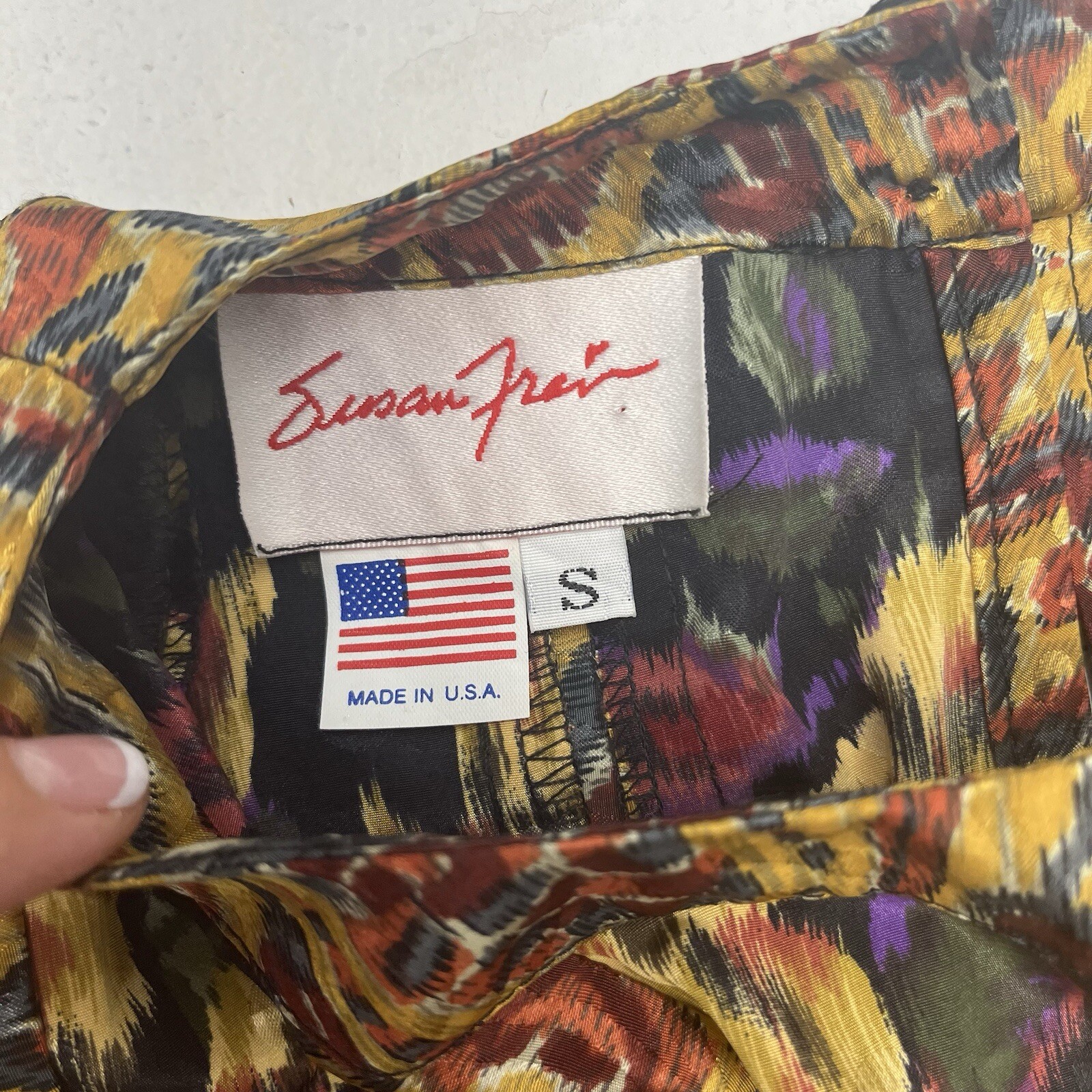 Vintage 80s Susan Freis Multicolor Pleated Dress Abstract Floral USA Womens S