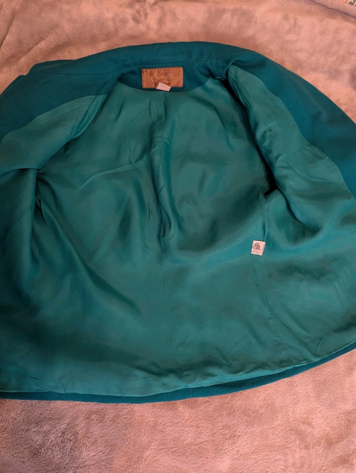 Vintage 1980s Saville Teal 100% Wool Blazer Jacket Button Up Medium Large