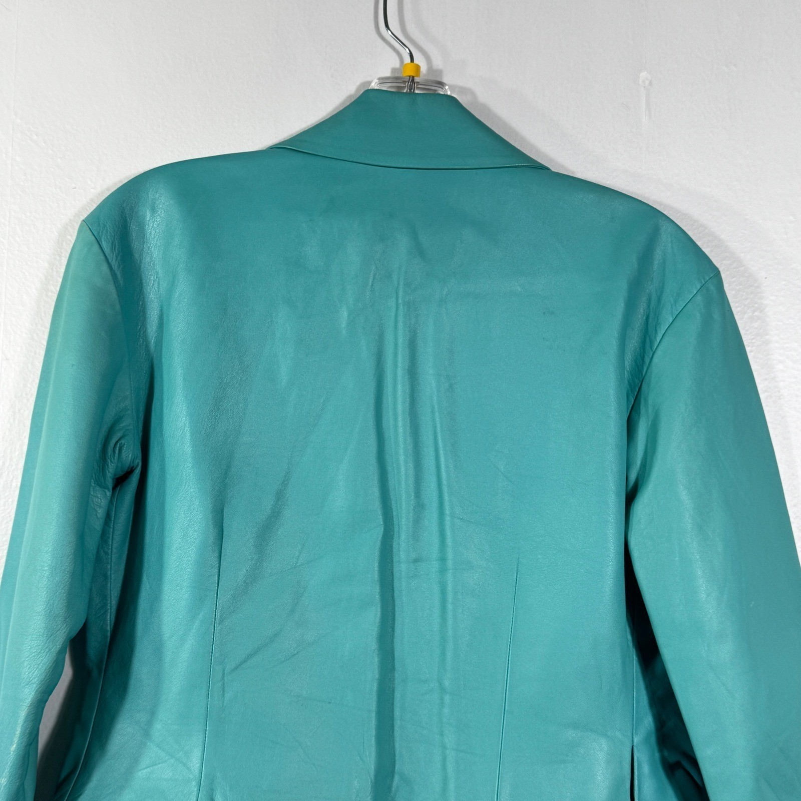 Badgley Mischka Vintage Teal Leather Jacket Silk Lined Cropped Tie Waist Sz M/8