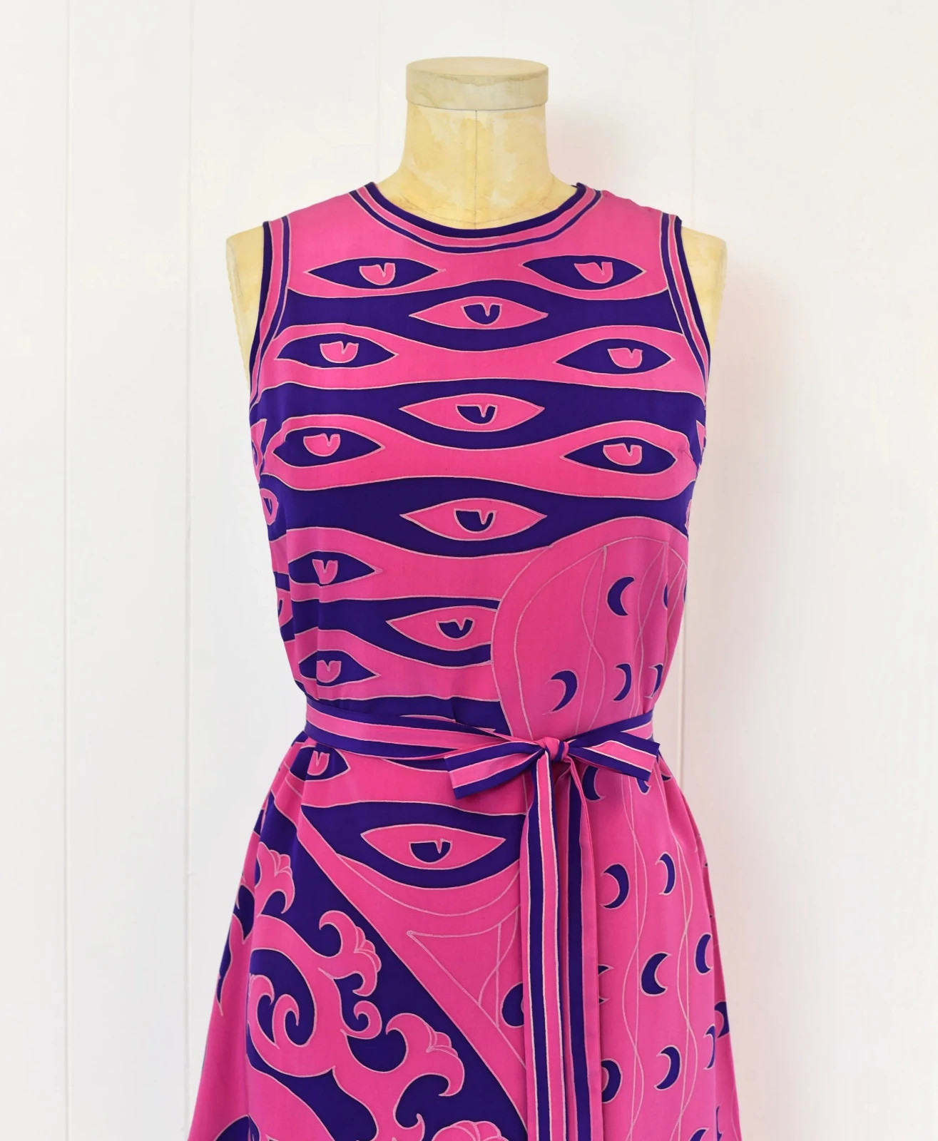 Vintage Chloé Pink Purple Silk Printed Dress with Belt
