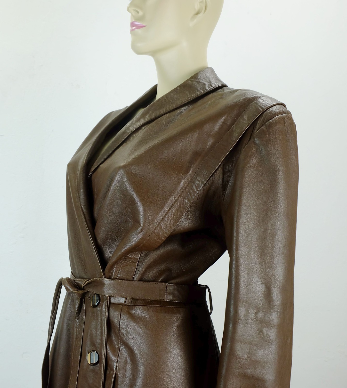 vintage leather coat coat size 38 chocolate brown leather 80s womens coat