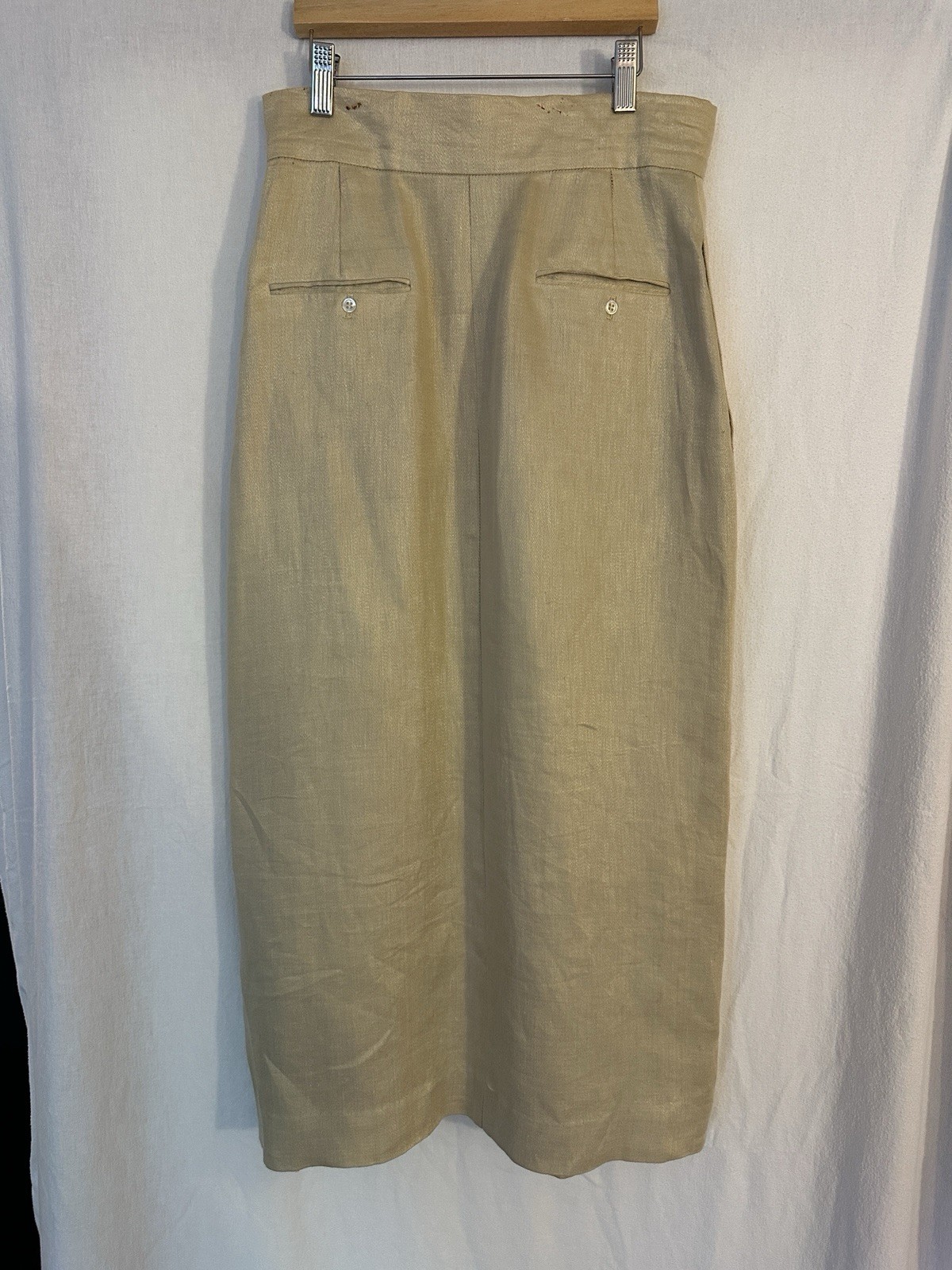 Vintage 1983 Perry Ellis Henri Bendel 100% Linen Wrap Midi Skirt Beige