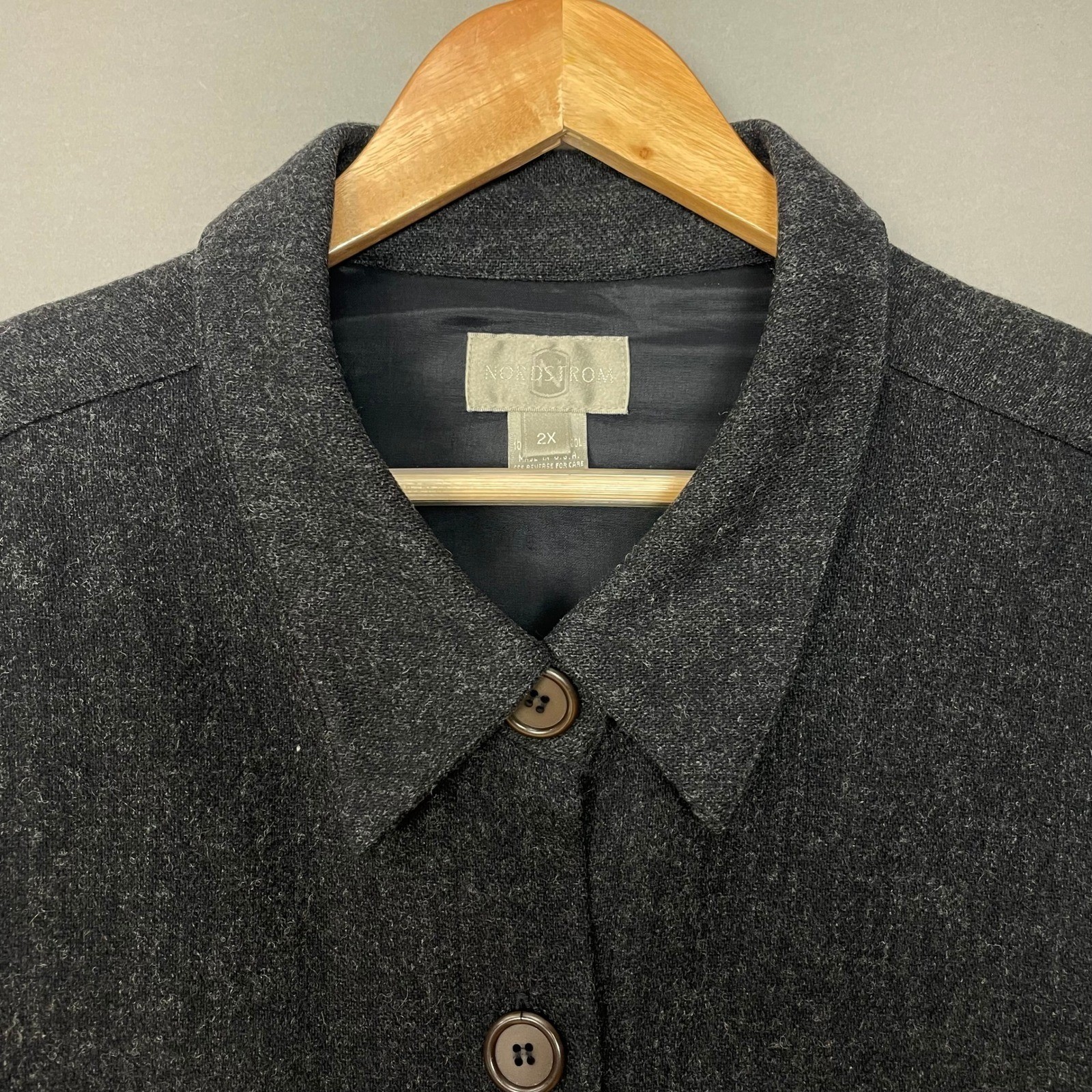 Vintage Nordstrom Top Merino Wool Patch Pockets Women 2X Charcoal Gray Neutral