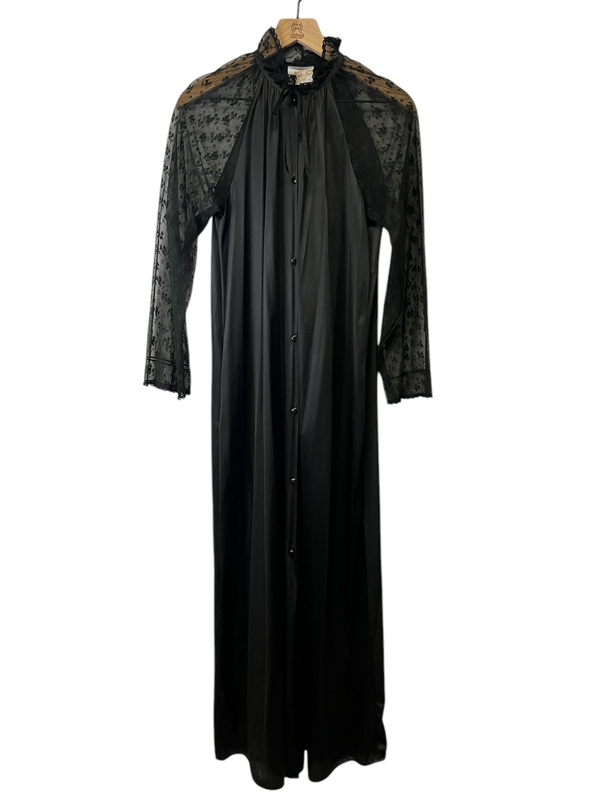 Vintage Jolie Two Long Black Sheer Lace Robe JC Penney Long Sleeve Small
