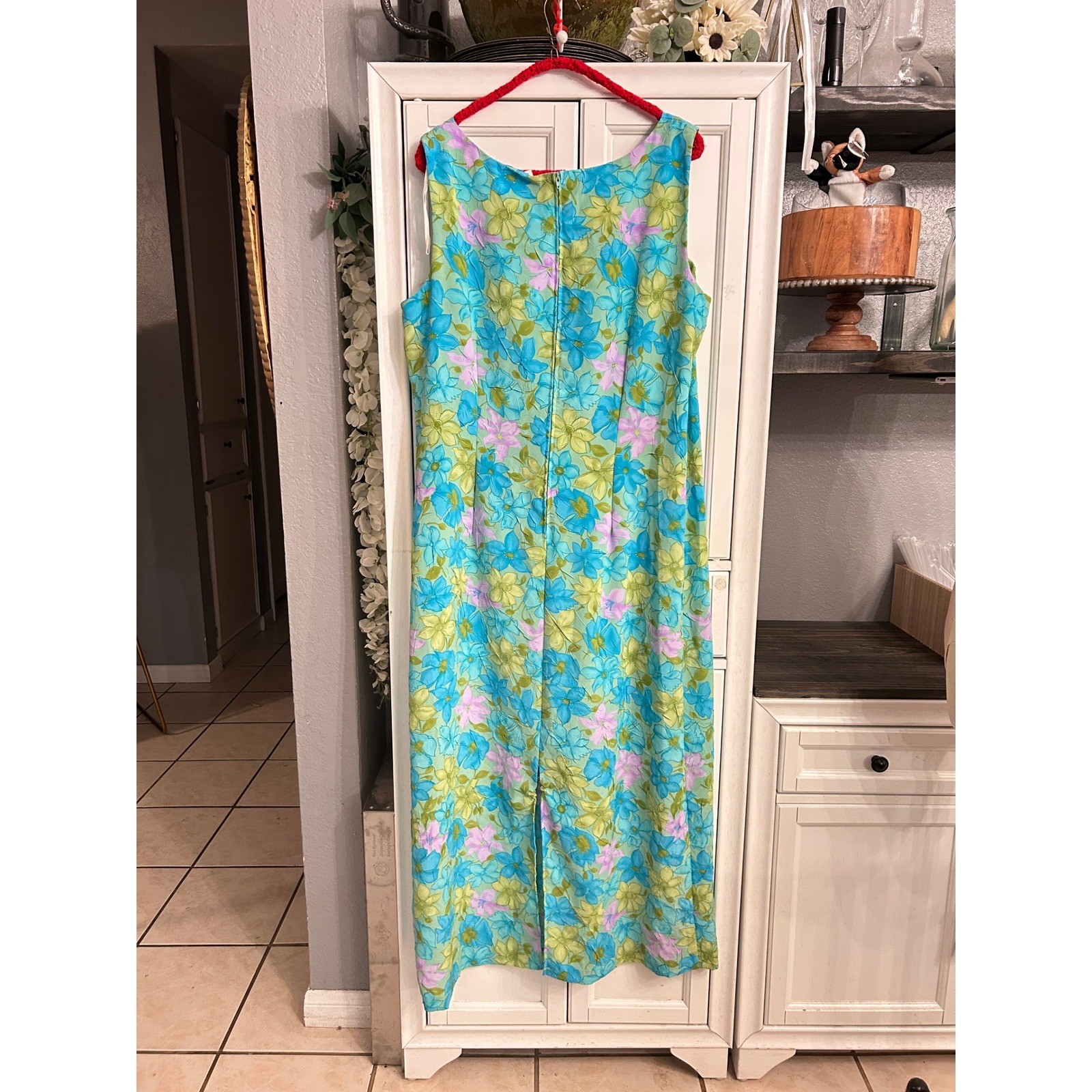Vintage 90s Style Floral Sleeveless Maxi Dress Blue Purple Green Size 18