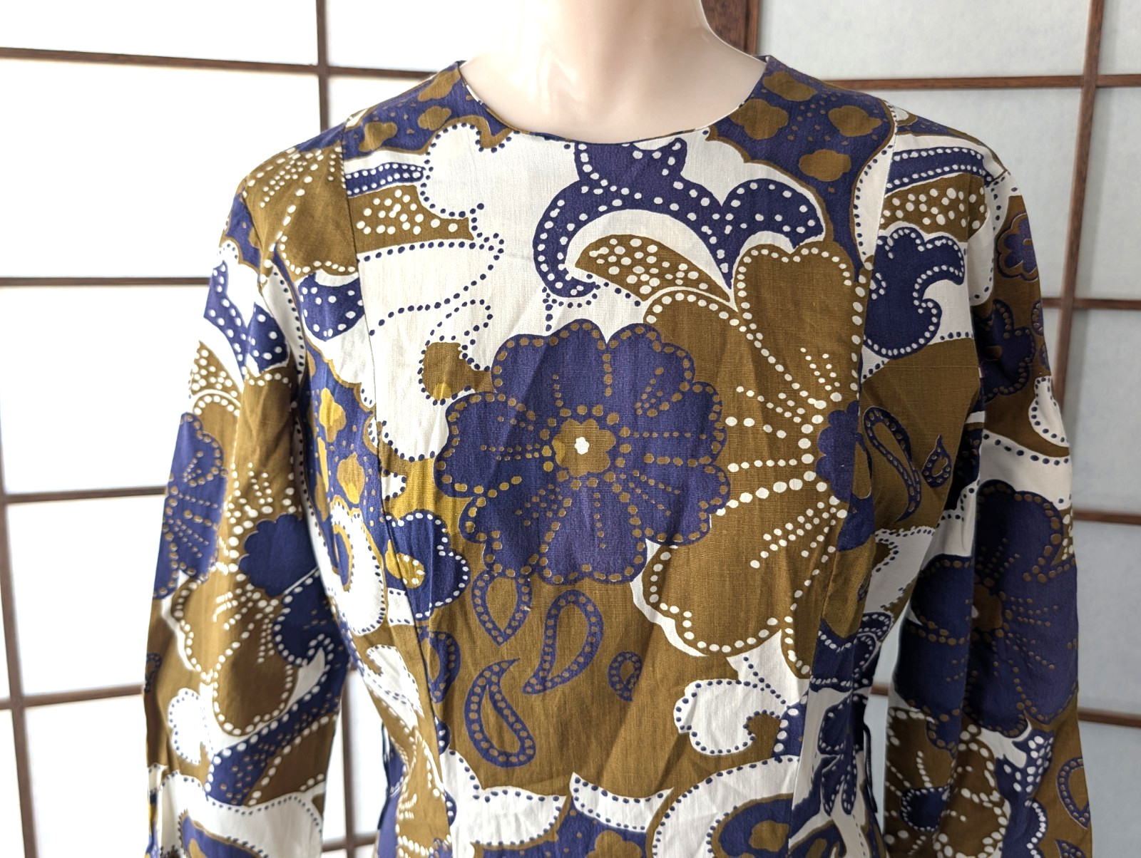 Vintage 60s Joan Curtis Cotton Career Dress Oversize Floral Hawaiian Print M/L