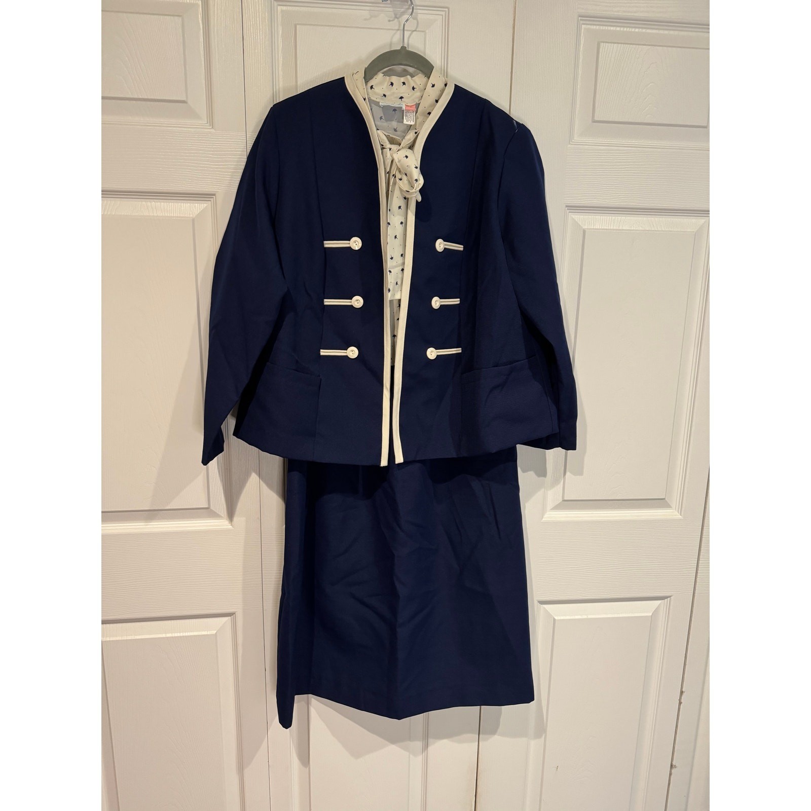Vintage Lorac Original Lady Carol Navy Cream Dress Jacket Set XL Retro Office