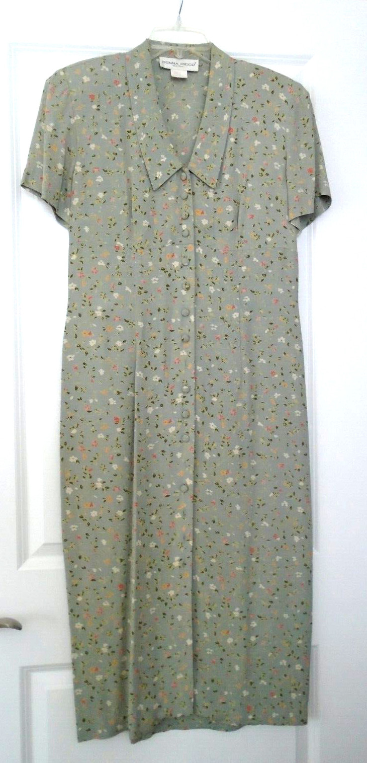 Donna Ricco New York Soft Green Floral Rayon Long Design Dress Size 6 Made USA!