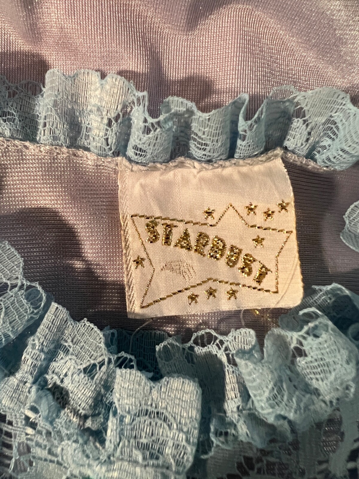 Vintage STARDUST pale blue Nightgown high Lace Collar Victorian Cottage coquette