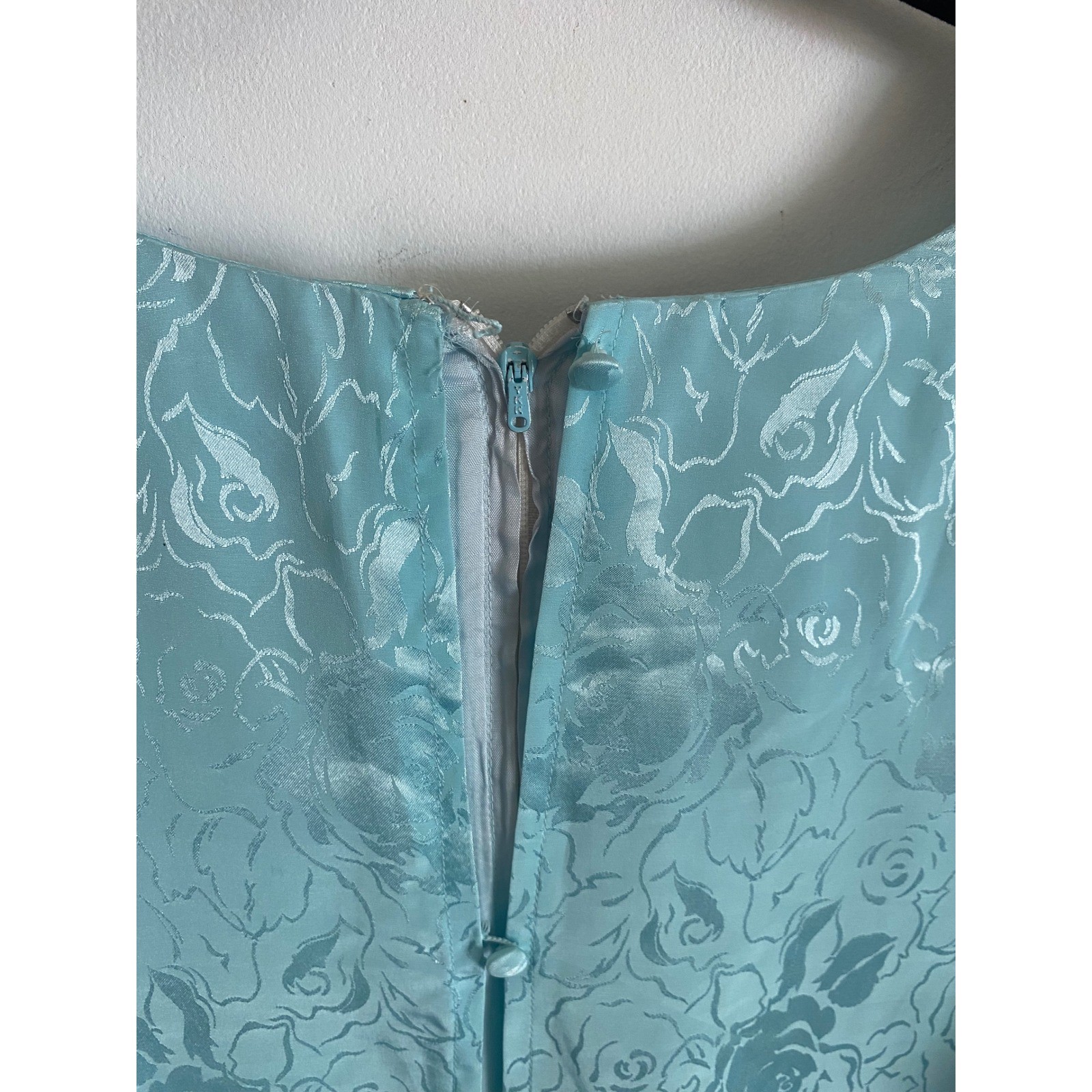 Lauren Alexandra Vintage Aqua Blue Floral Jacquard Lace Drop Waist Dress Size 12