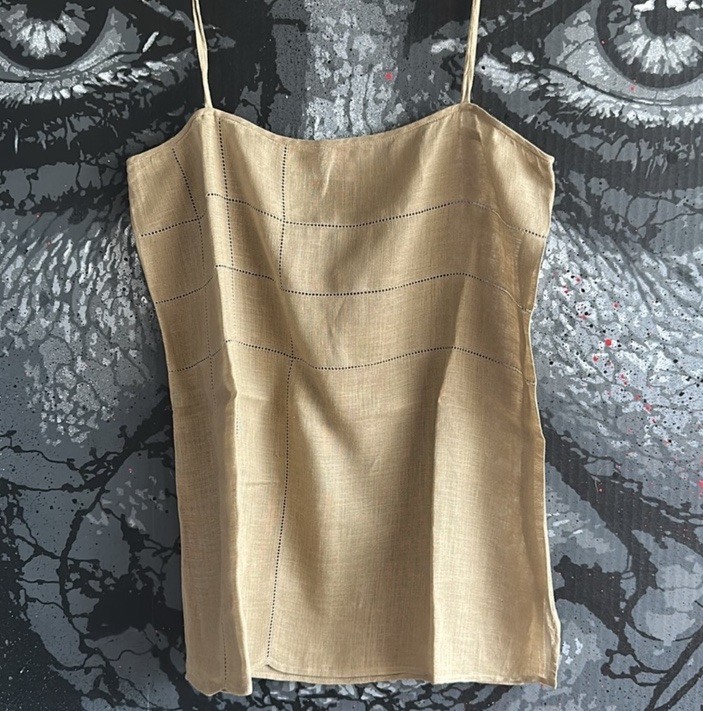 1980 new BASILE HANDKERCHIEF LINEN EMBROIDERED BUSTIER CAMISOLE IT 42 / Us 8