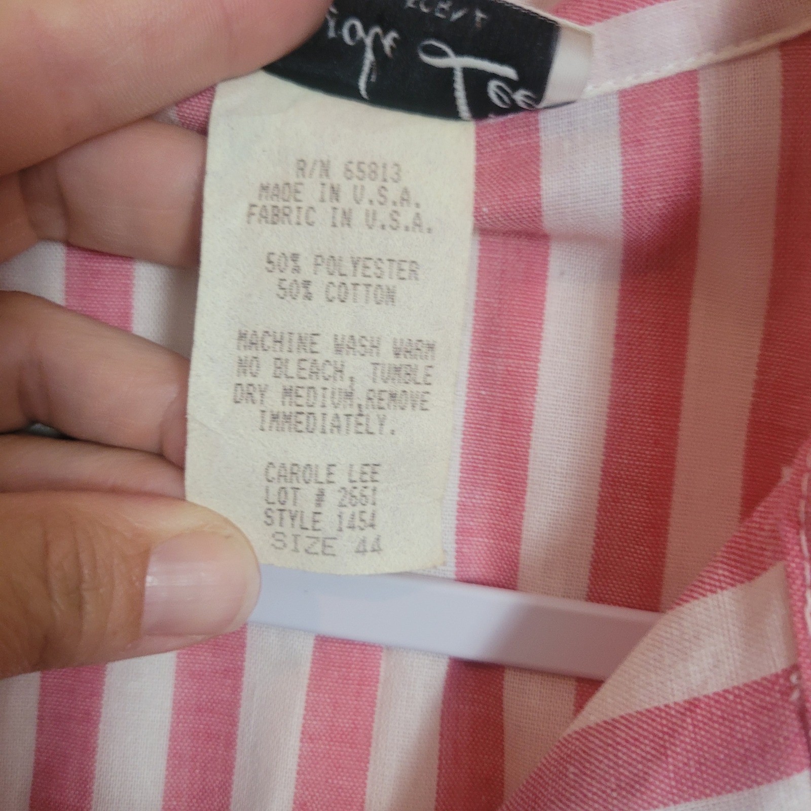 Vintage Carole Lee Pink White Striped Roll Tab Button Down Shirt Size 44 USA