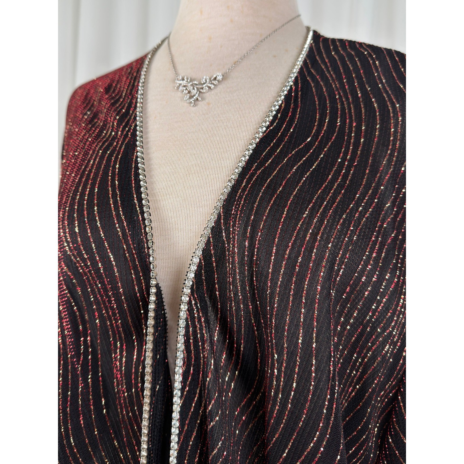 Onyx Nite Rhinestone Metallic Open Front Cardigan Duster Plus Size 24W Glam