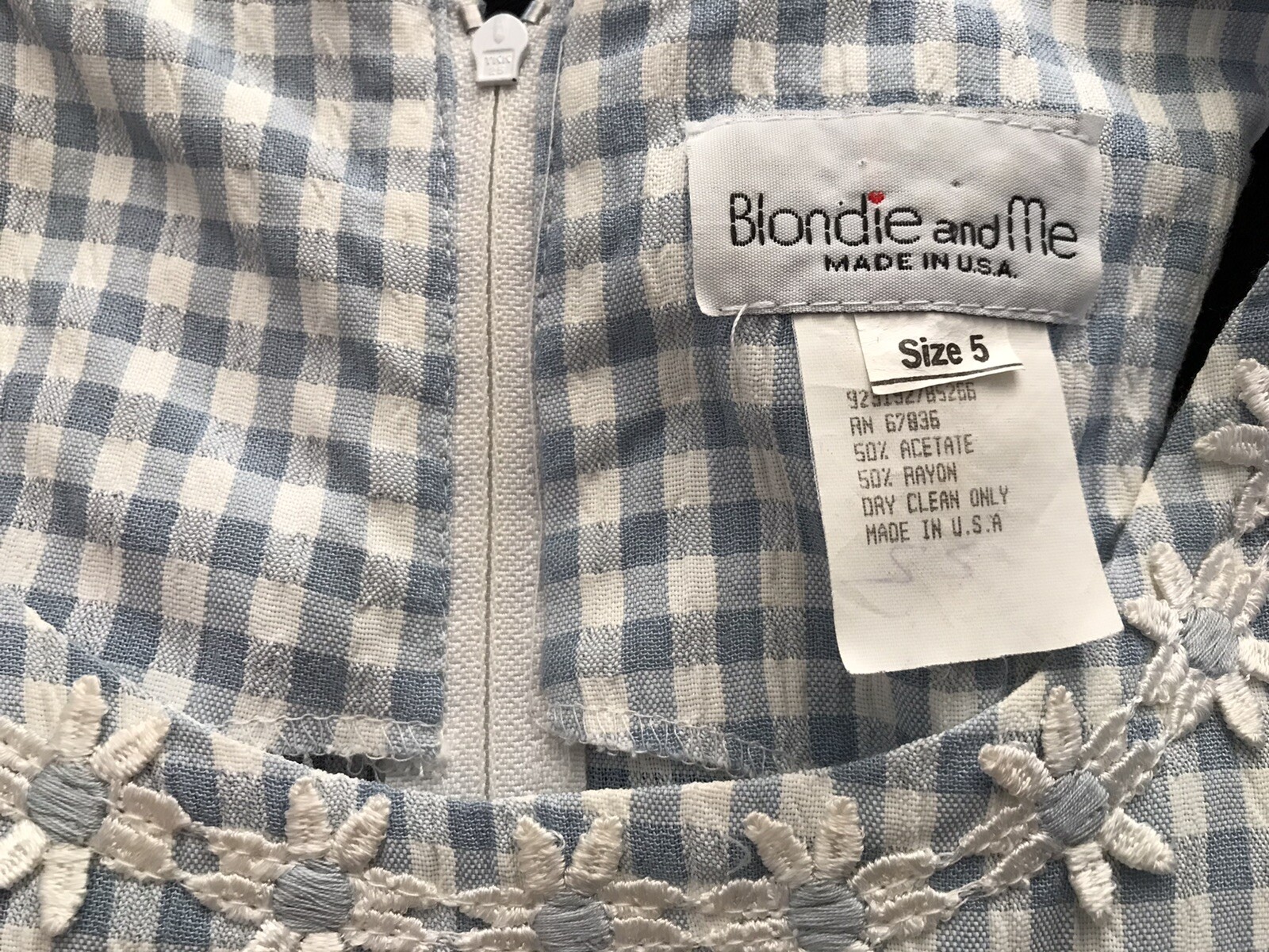Vintage 90s BLONDIE AND ME Summer Dress Size 5 Blue Gingham Pattern w/Daisies