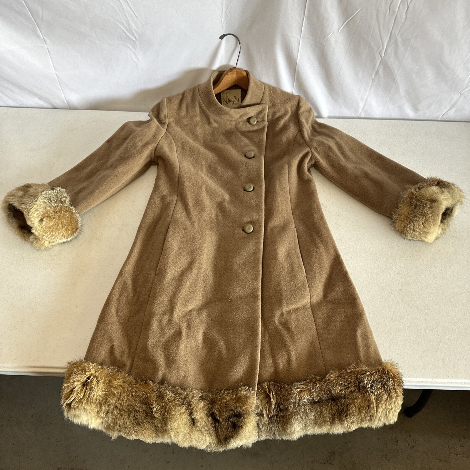 Vintage Lawson Original Camel Hair Fur Lined Coat Small SEE DESCRPT Free Ship