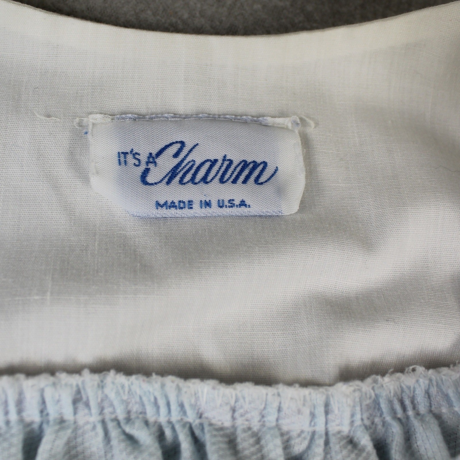 It’s a Charm House Dress Womens L Blue Vintage Seersucker Floral Duster