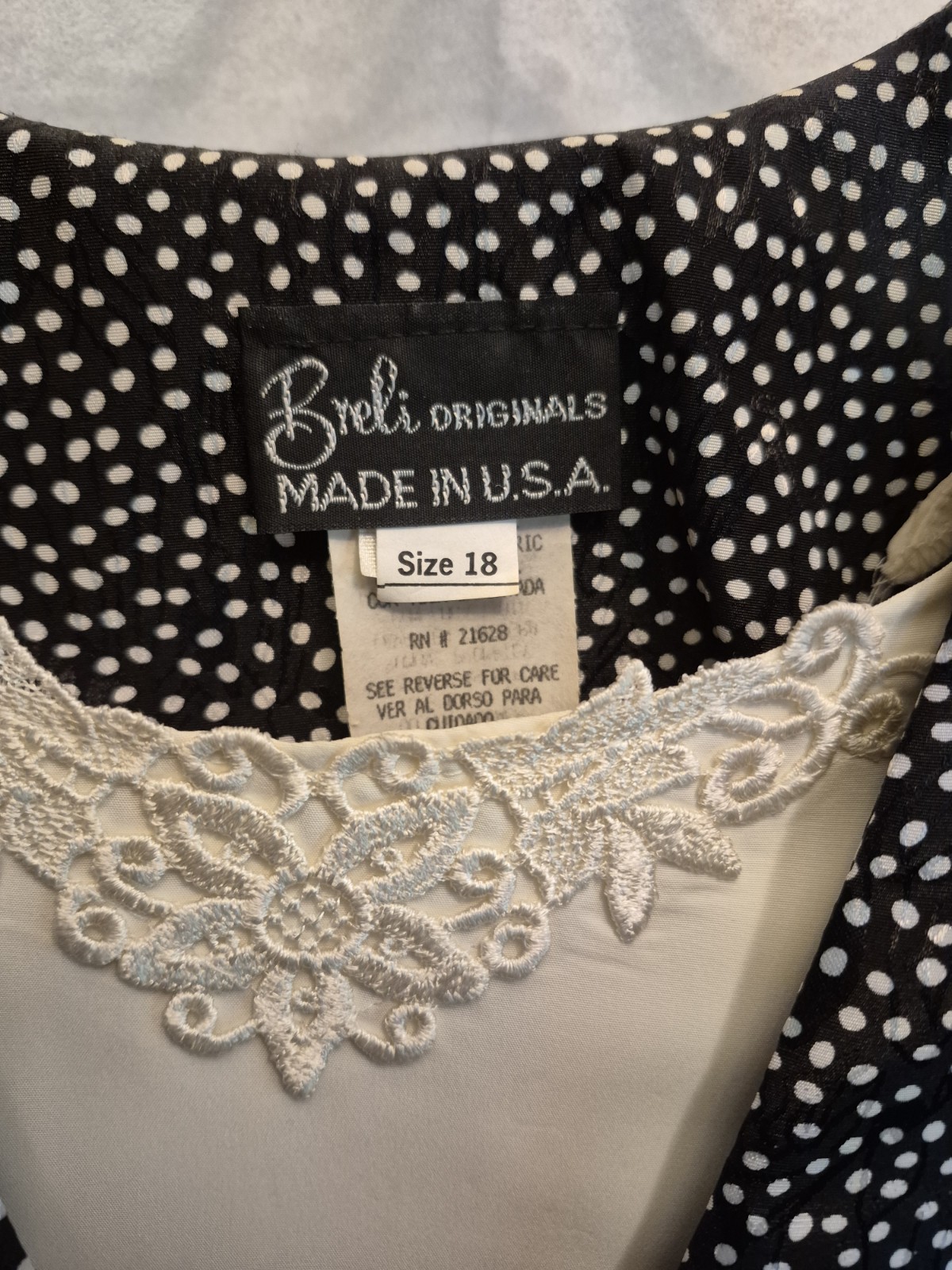 Vtg Breli Originals Size 18 Black W/white Polka Dots Dress With Pockets