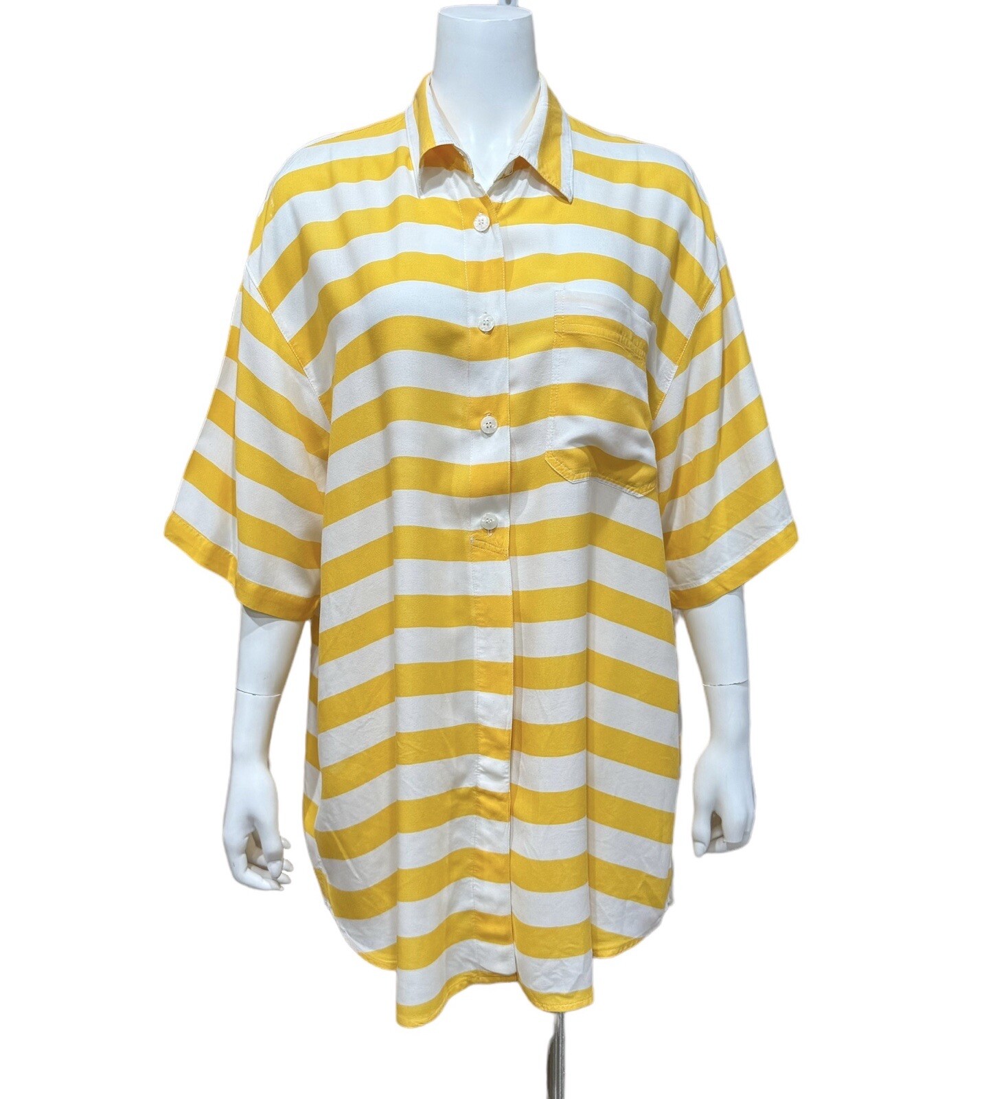 Krazy Kat Women’s Button Down Shirt Yellow White Stripe Short Sleeve 22/24