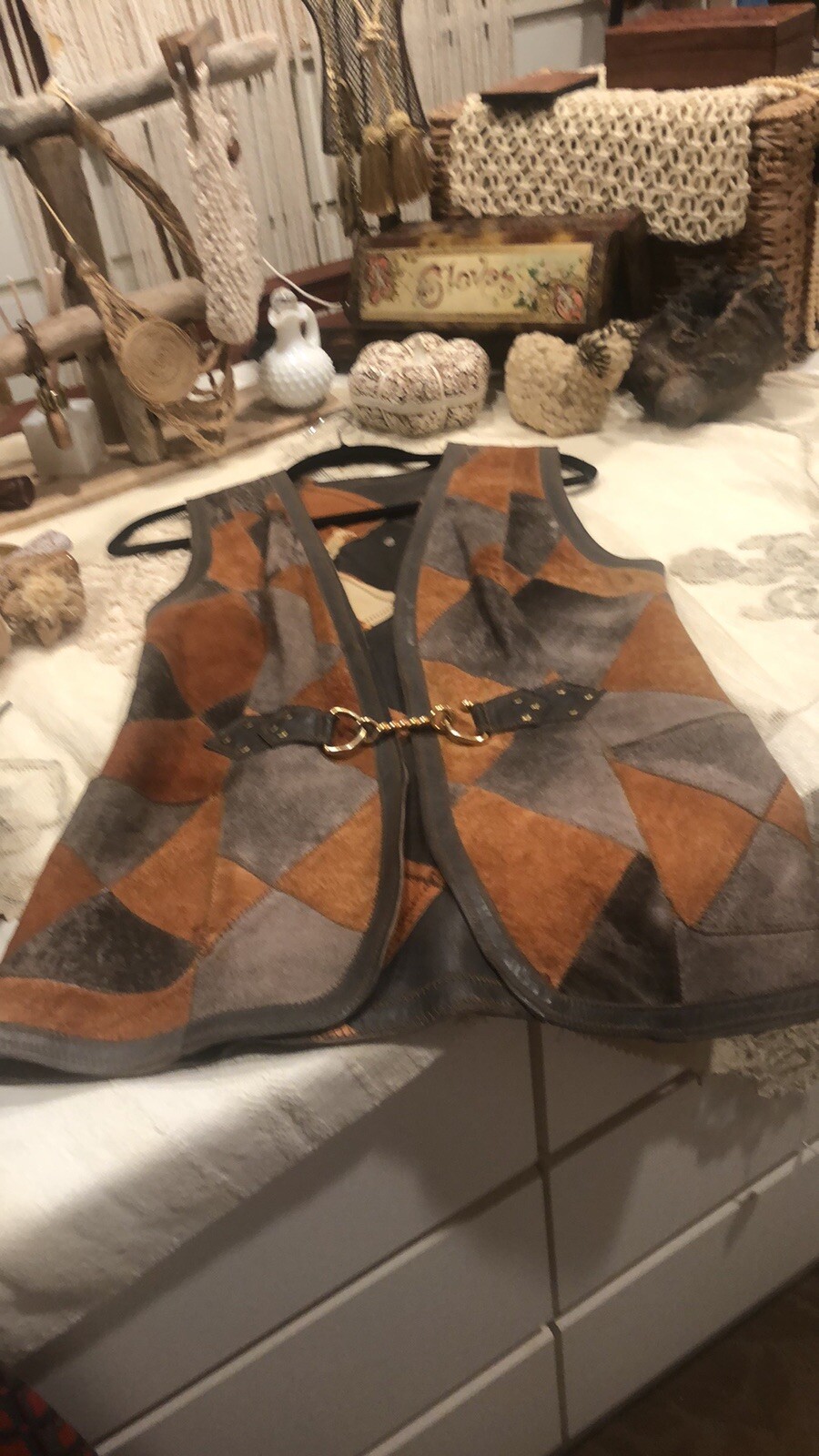 Cordoba Suedewear Vintage 60s Leather Suede Patchwork Vest Gold Clasp Ooak!