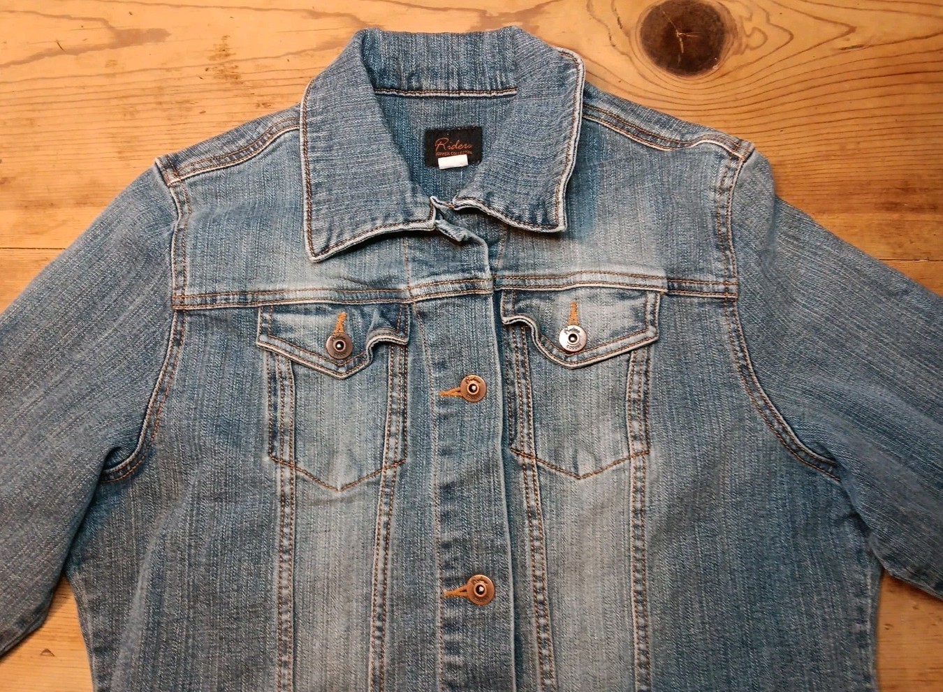 Vtg Lee Riders Copper Collection Jean Jacket Womens L Blue Stretch Denim Trucker