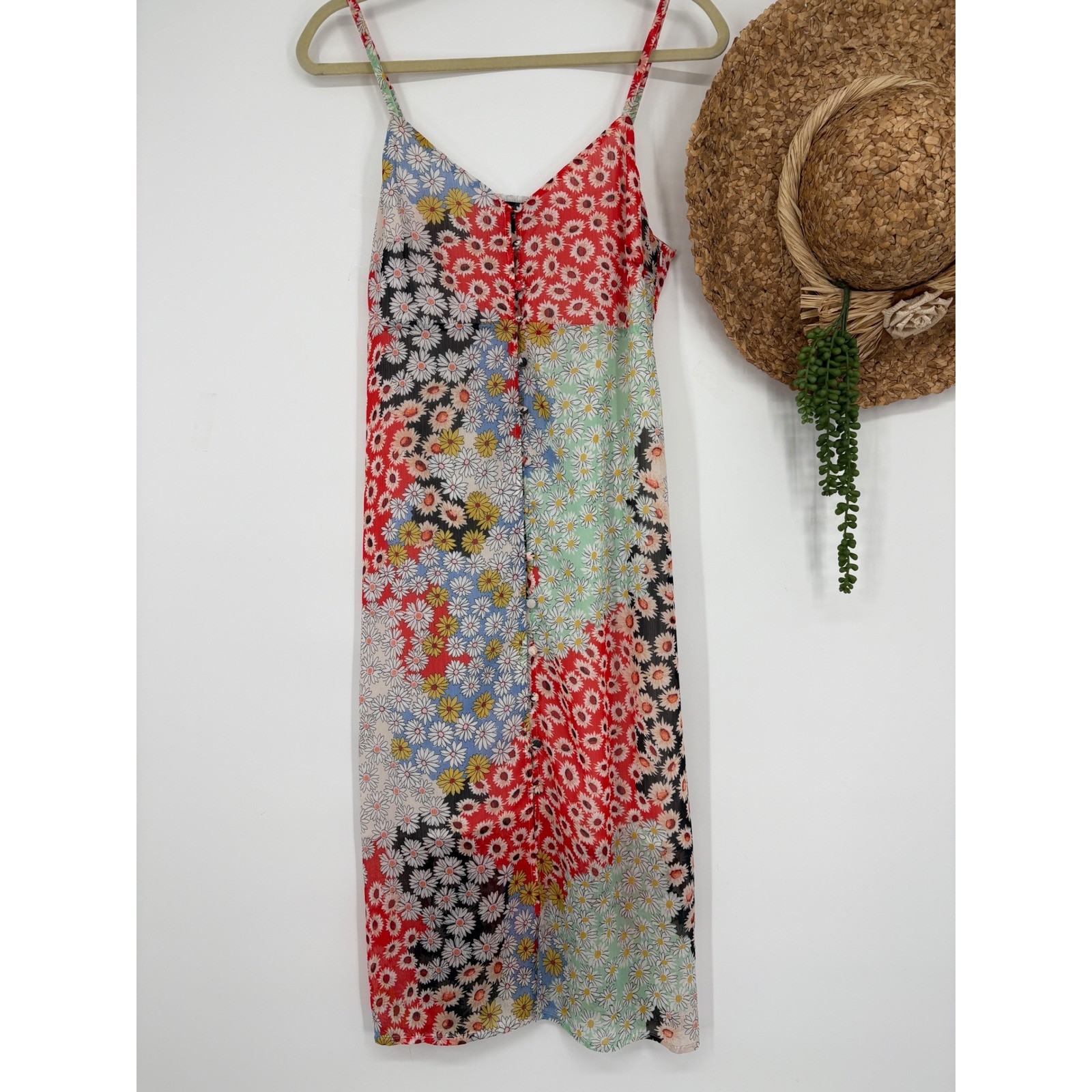 Sanctuary Every Day Ditsy Floral Button Front MIDI Slip Dress Chiffon Multi Sz 6