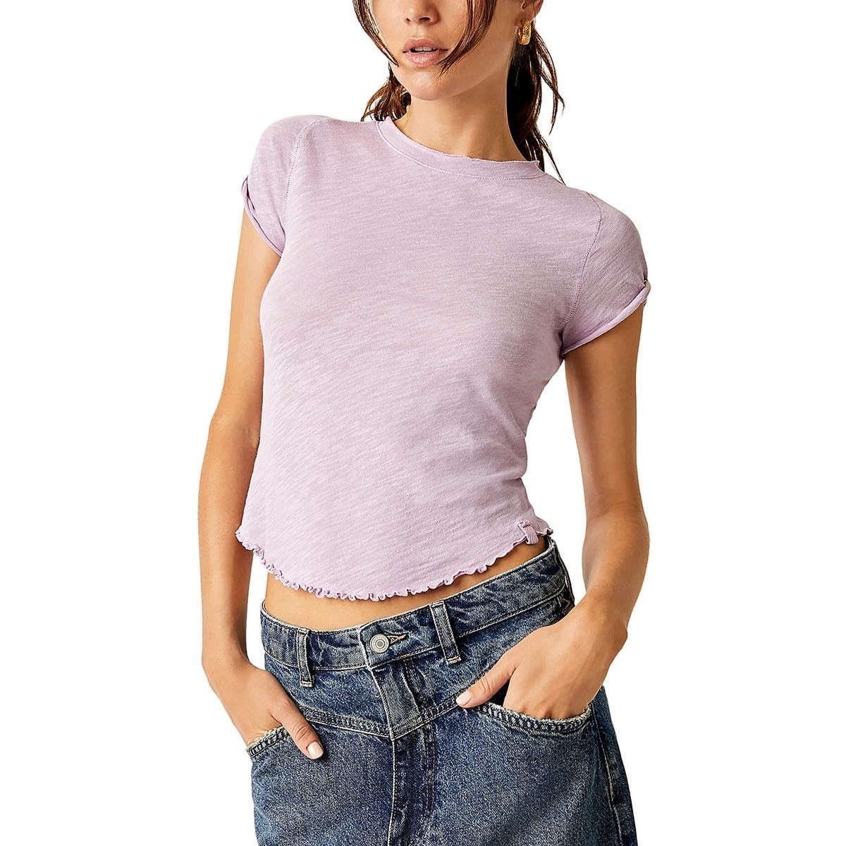 Free People Womens Be My Baby Tee Lilac Bouquet X-Large