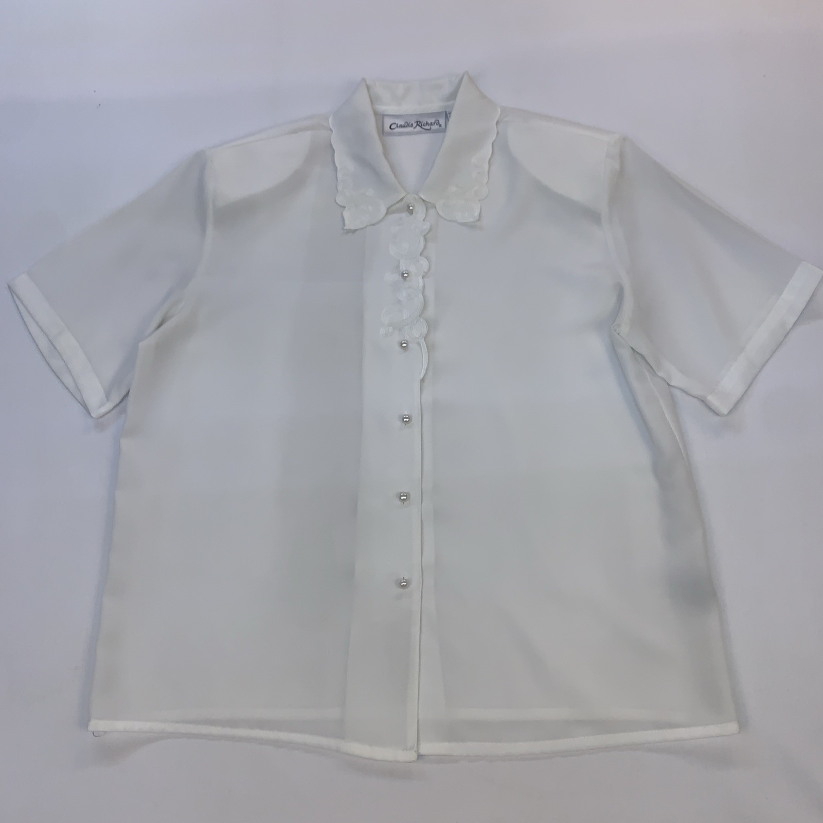 Claudia Richard Vtg. Blouse Womens Sz 12 Button Down W Embroidered Front White