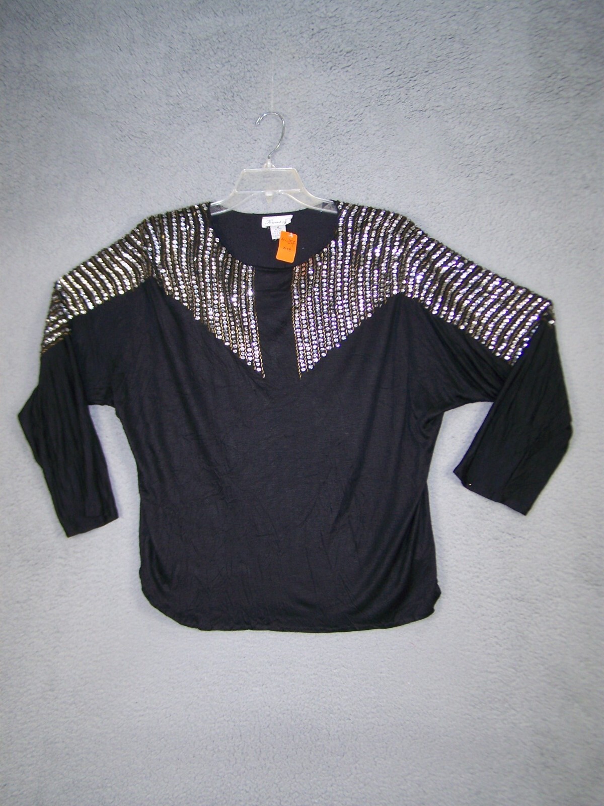 Vintage Thums Up Dress Women’s Medium 8 10 Black 2-Piece Sequined Rhinestones