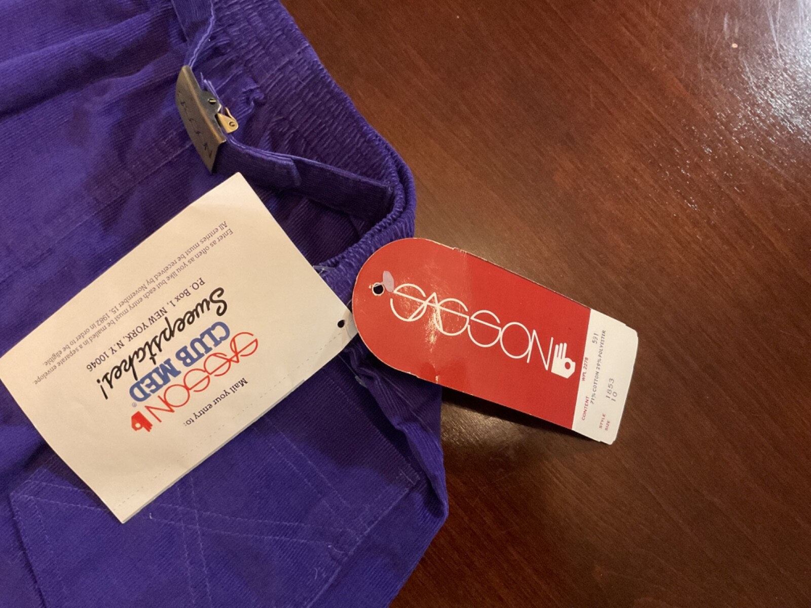 Vintage 80’s Sasson Corduroy Skirt A-Line Corduroy Modest Waist 24” Purple NWT