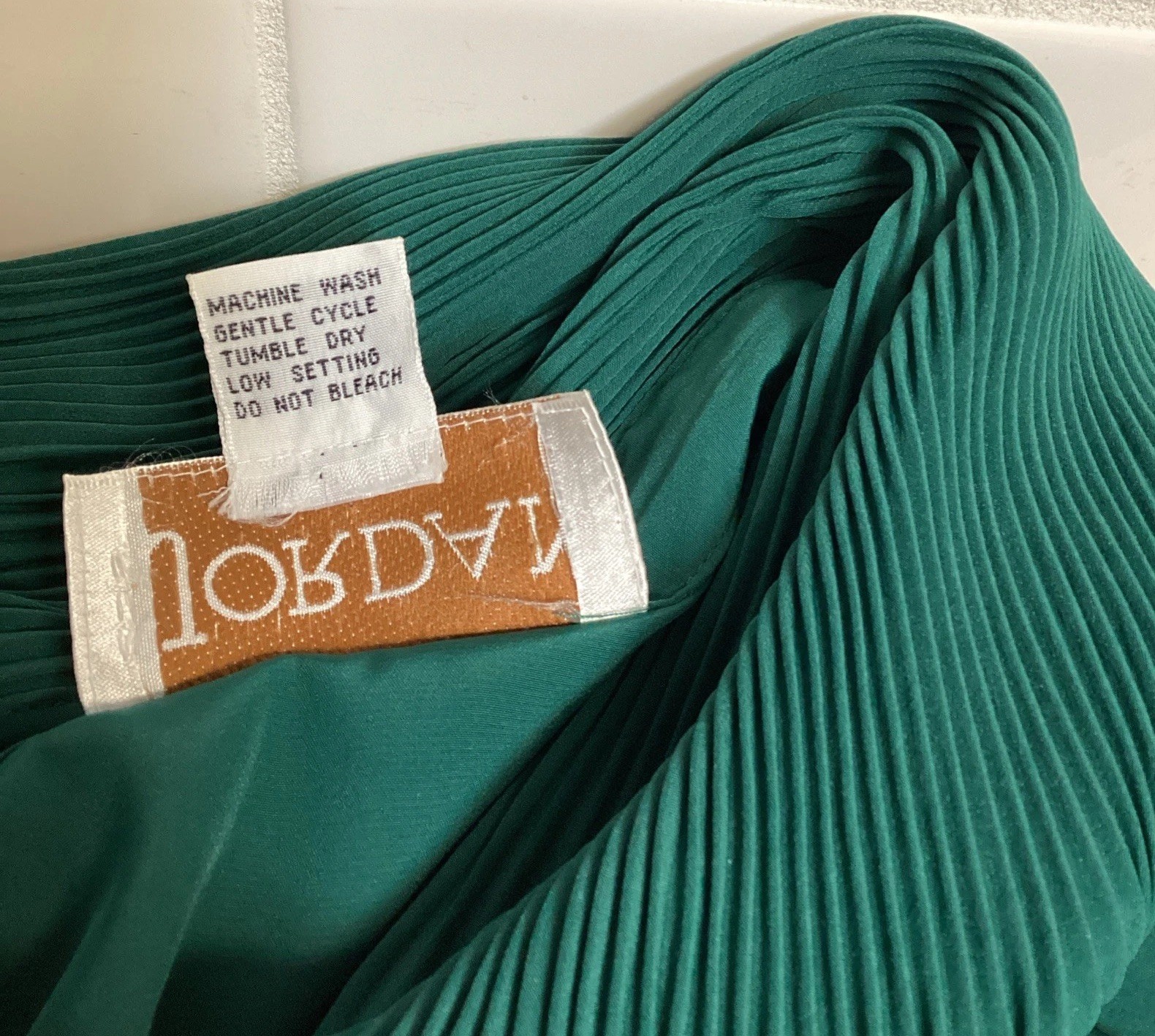 Womens Vintage Emerald Hunter Green Dress Blouse Sz 14 Elegant Pleated Cowl Neck