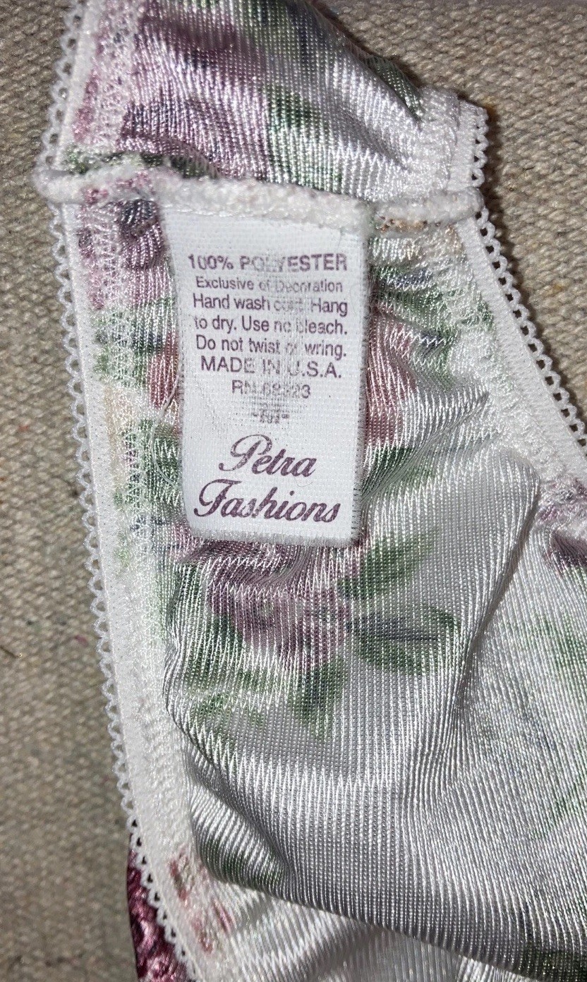 Vintage Petra Rose Garden Print Nylon Satin White Pink Green Panties