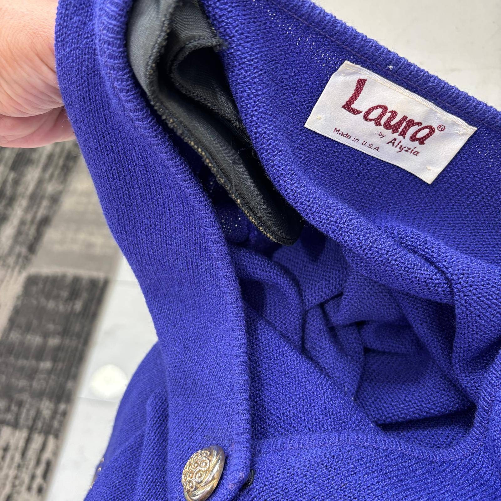 Vintage Laura by Alyzia Royal Blue Knit Cardigan Pants Set 18 Classic Old Money
