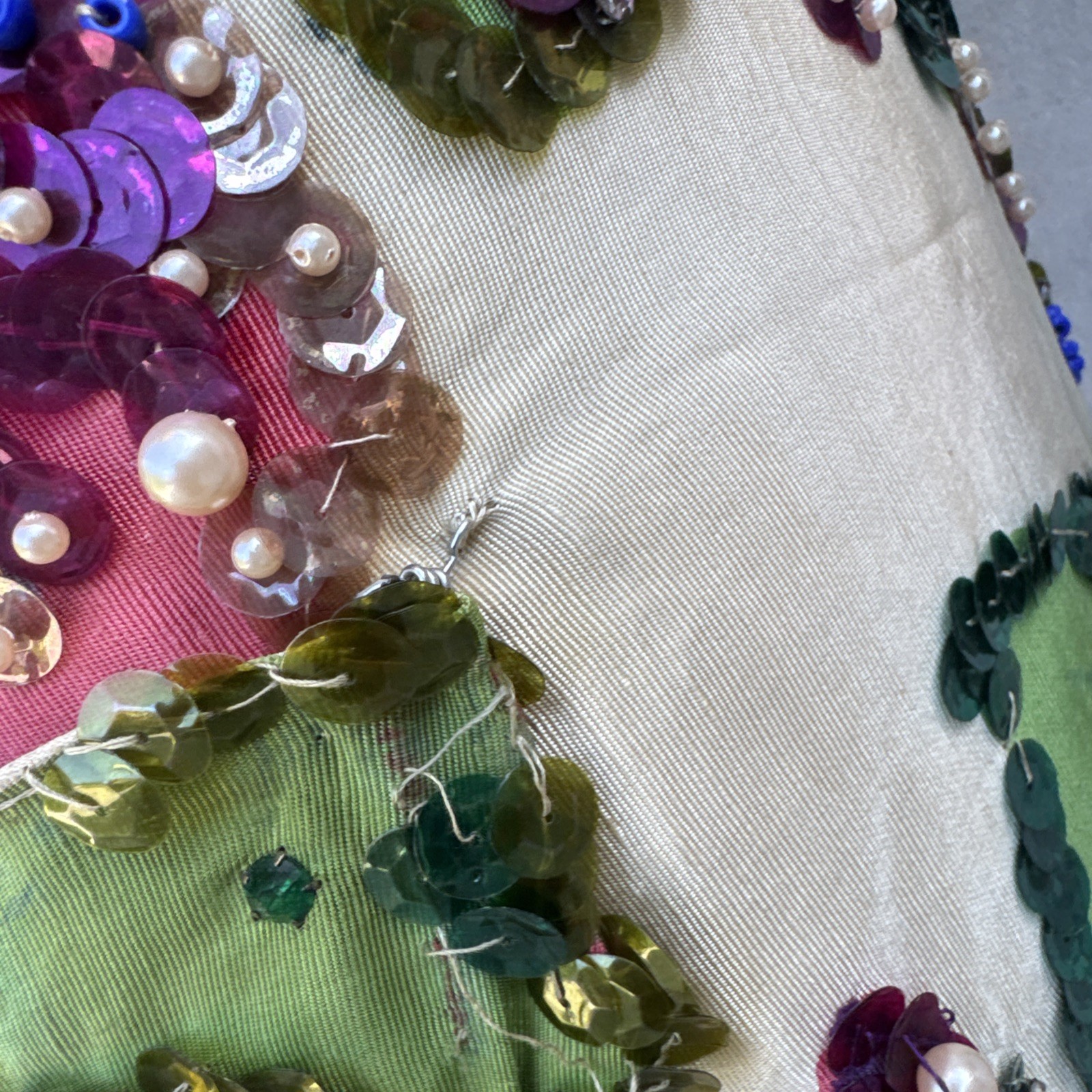Vintage 1930s Painted Skirt Rhinestones Beading Pearls Flower Showgirl Burlesque