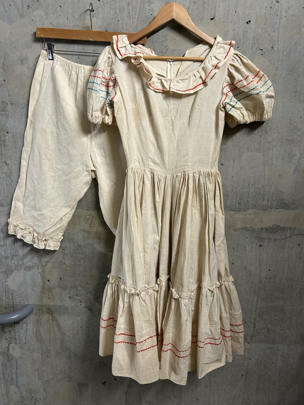 Vintage 1970’s Dress Women’s Ivory Prarie Bloomers Set Short Sleeve Hupil