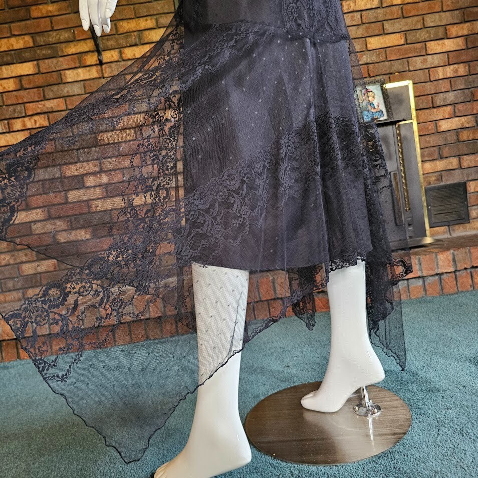 Vtg 80s Victorian Goth Susan Lane Country Elegance Black Wedding Dress Gown L/XL