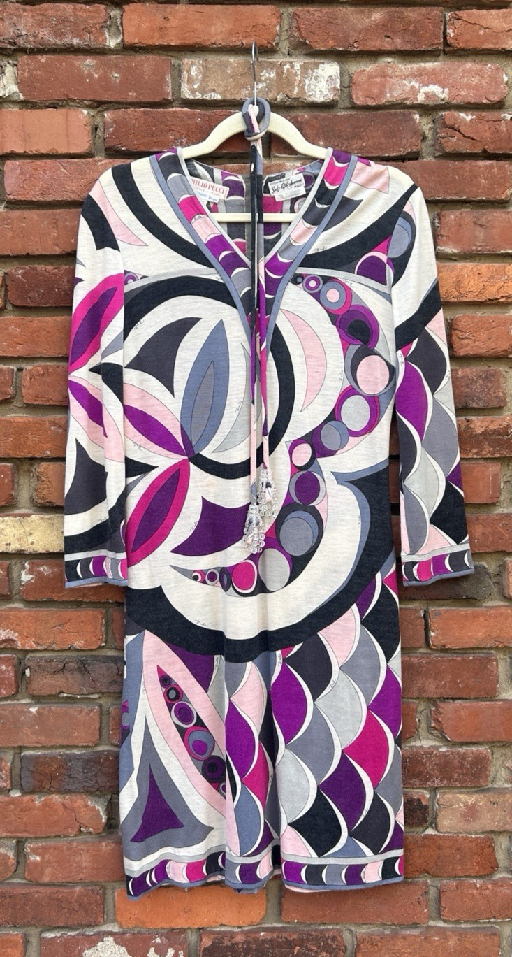 Vintage 1960s Emilio Pucci For Saks Fifth Avenue Long Sleeve Dress Cashmere Silk
