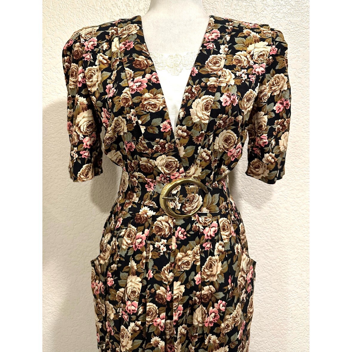 Brandywine Creek Vintage 80s Floral Cottage Dress w/ Belt Women’s S/M