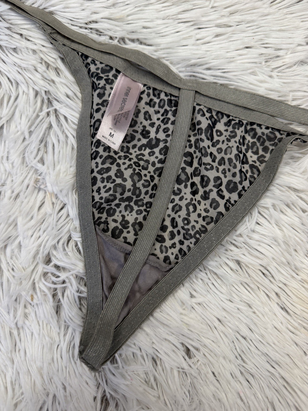 Vintage Inner Secrets M Panties Lingerie Gray Black Animal Print String Thong