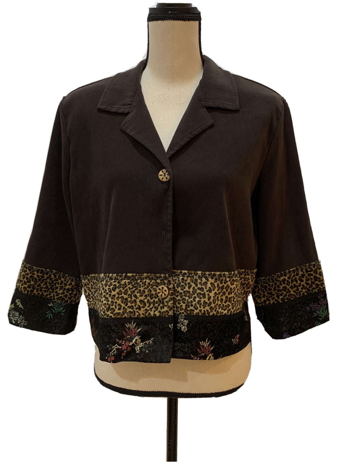 Piccalino Petites Top Velvet Details Brown Botton Front Size Unknown