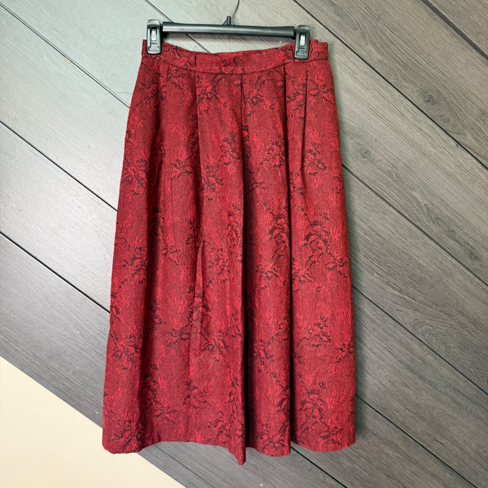 Vintage Jack Winter Women’s Wool Blend Jacquard Pleated Midi Skirt Size 10