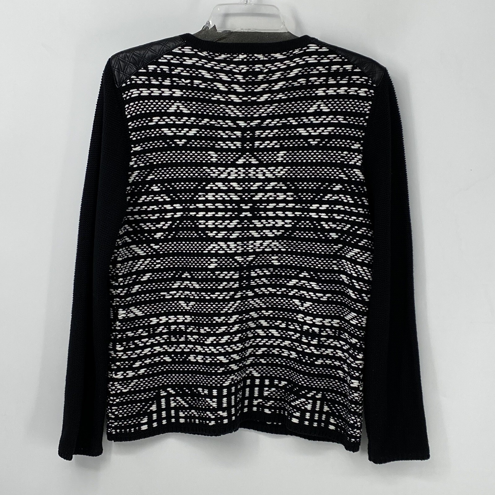 Ruby Rd. Preowned Womens Zip Up Sweater Black Faux Leather Shoulders Large