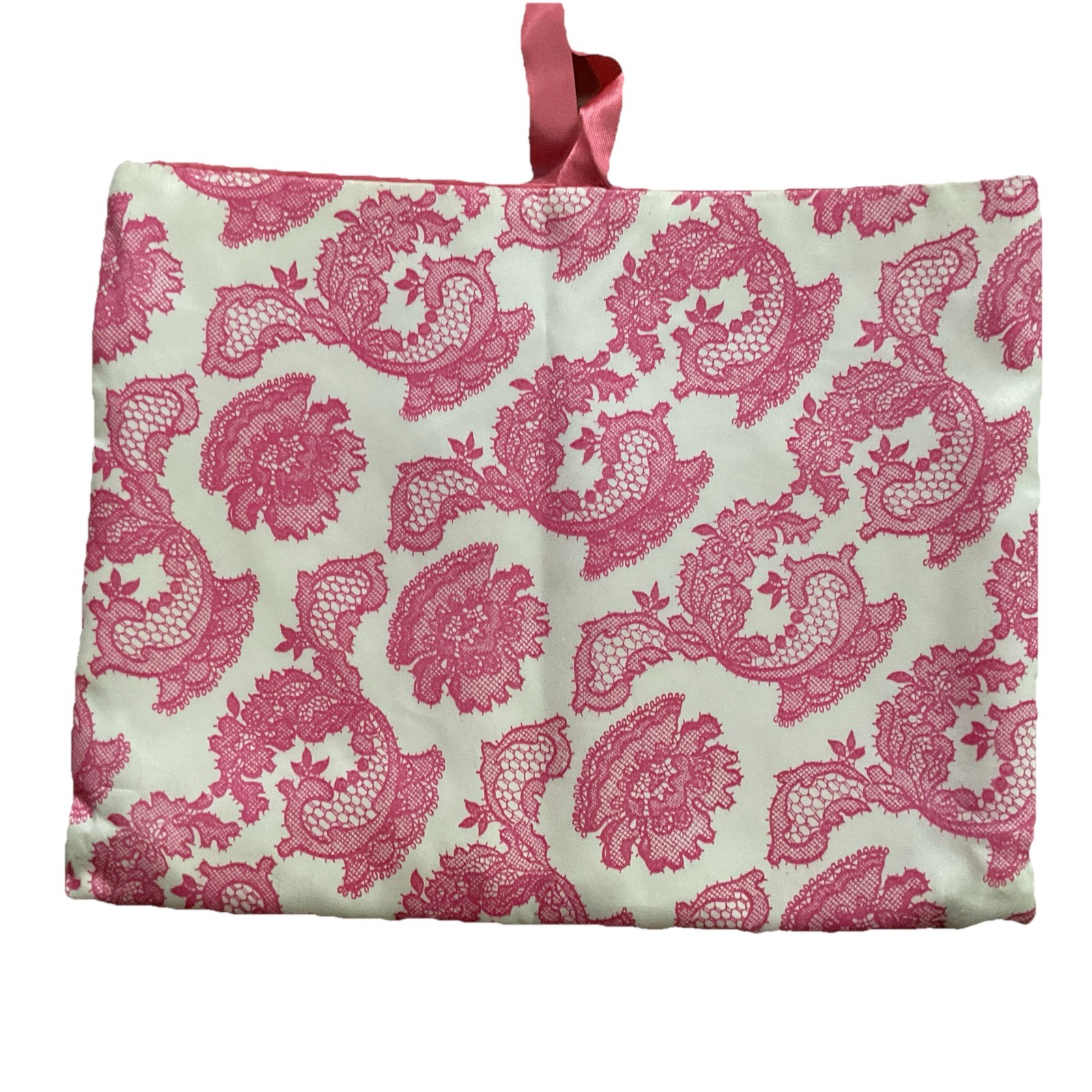 Schiaparelli Vintage Stockings Bag Pink Satin Lace Print Lingerie Hosiery Storag