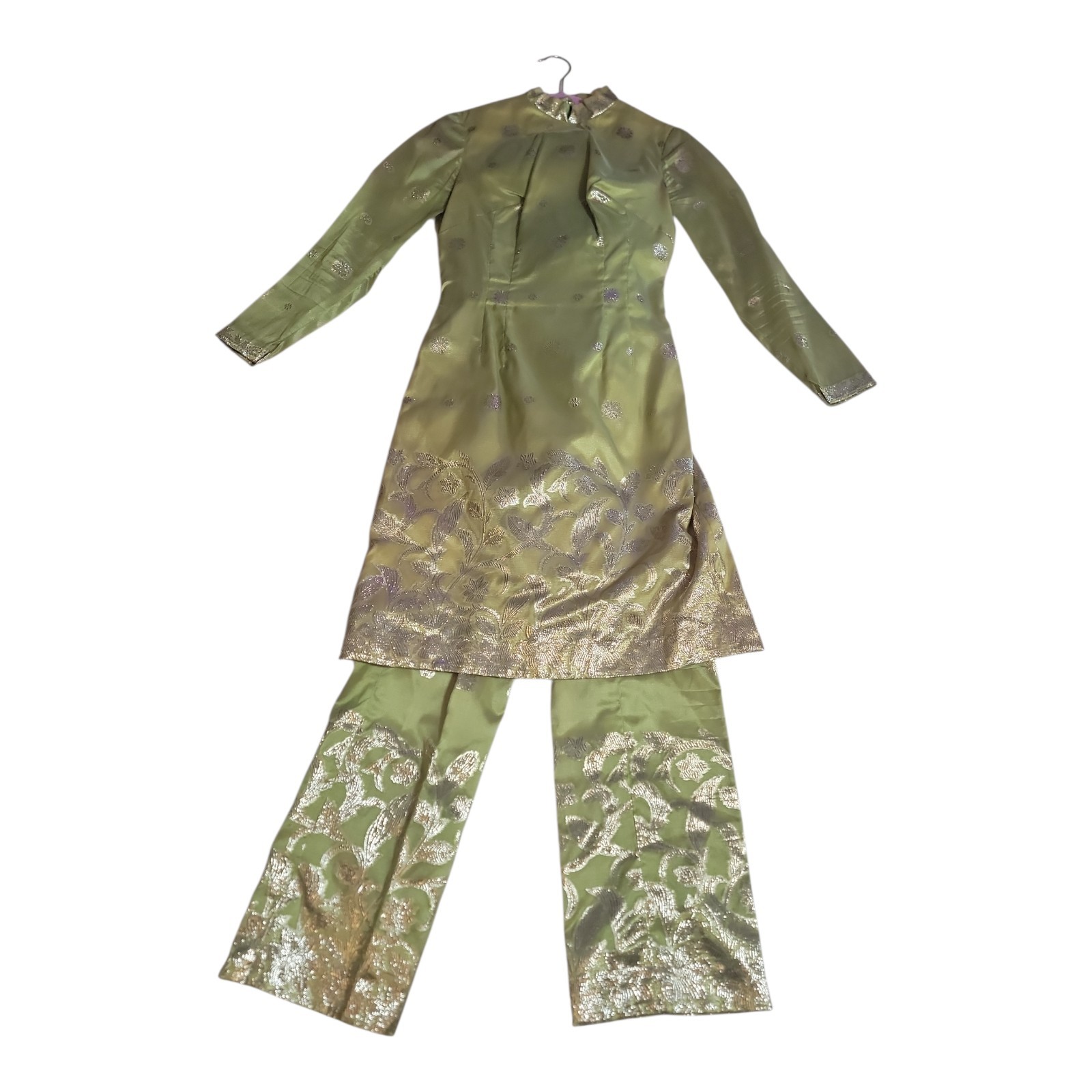 Vintage Lilli Diamond Pants & Dress Set Green & Gold Brocade