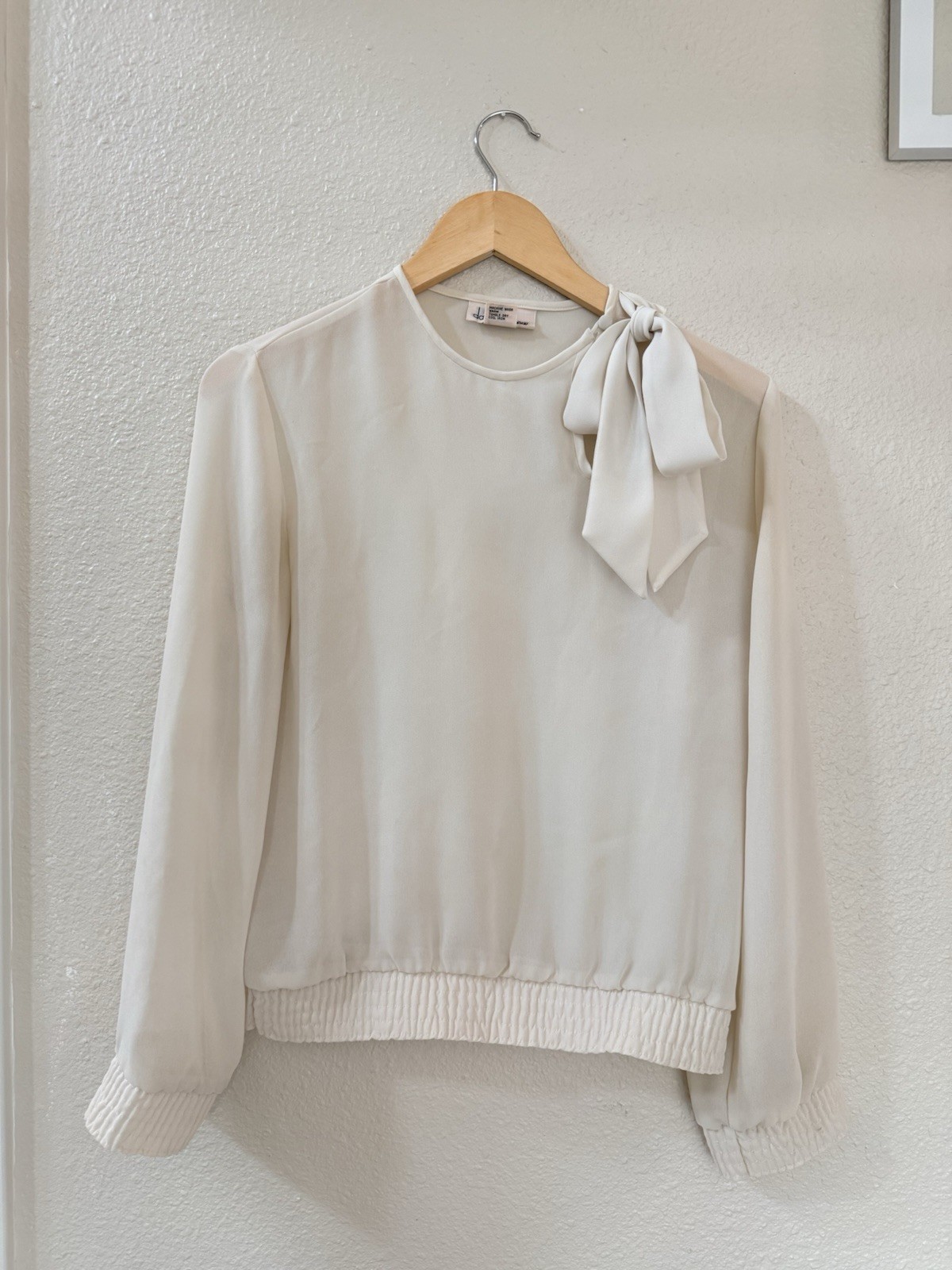 Vintage 80s David Matthew III Bow Secretary Blouse Women’s Size 10 Cream