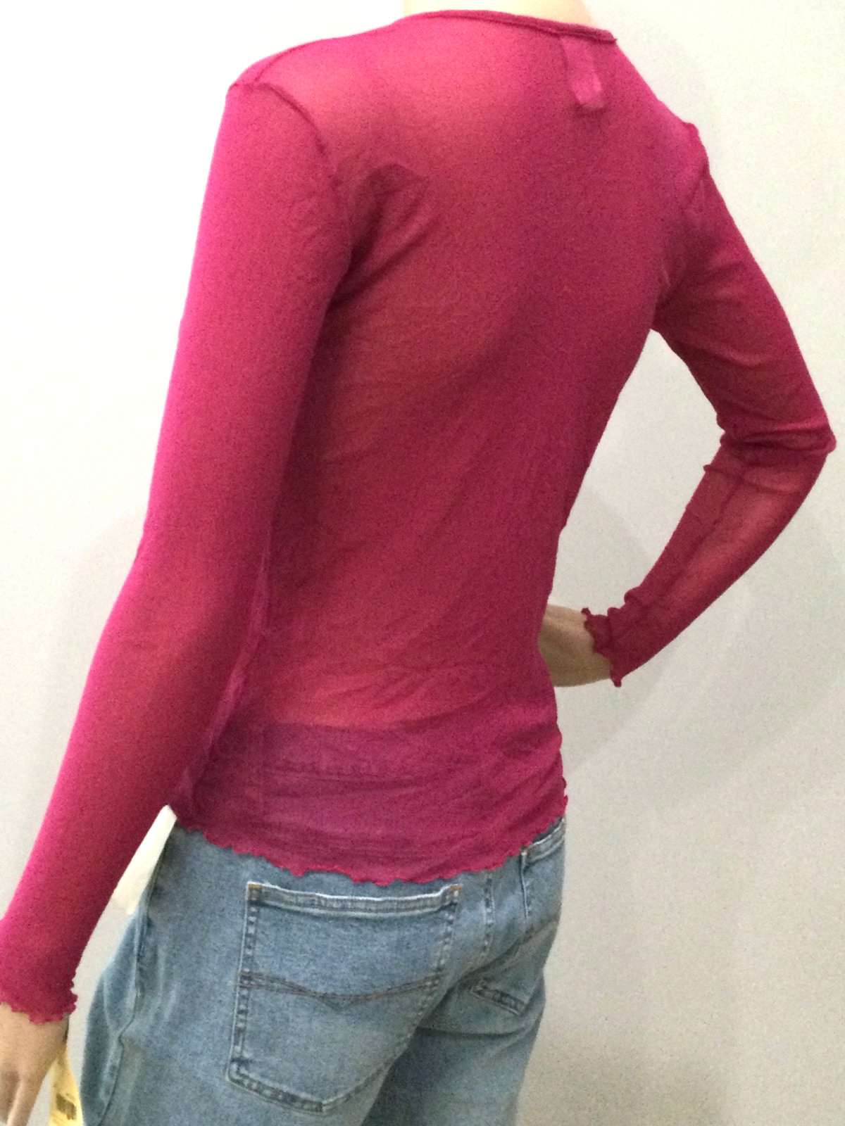 Vintage Hanky Panky NWT Sheer Mesh Cardigan Pink Button Front Lettuce Hem S Y2K