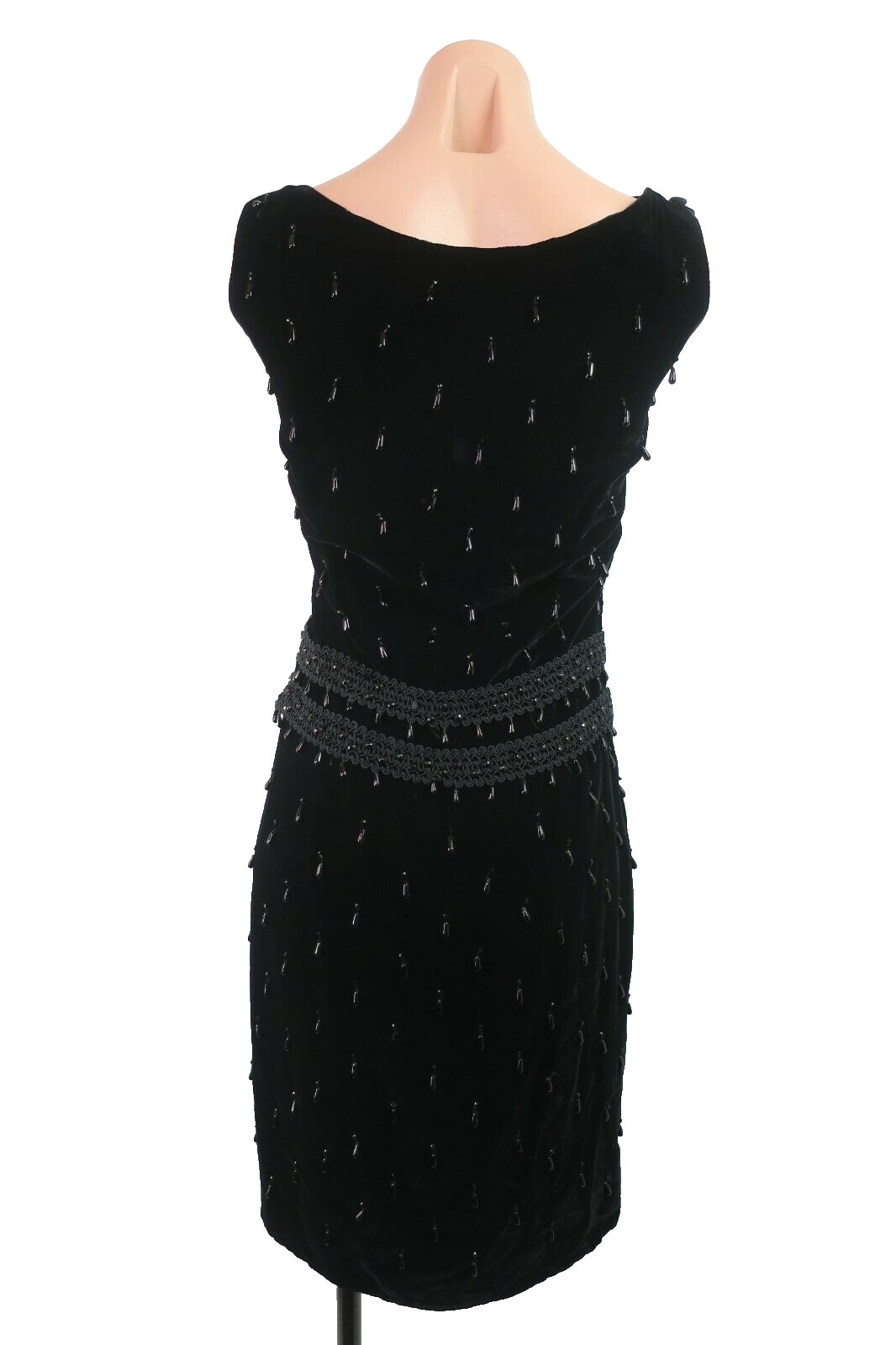 Vtg 70s 20s Flapper Tassel Sheath Gatsby Party Beaded Velvet Trophy Dress Sz S
